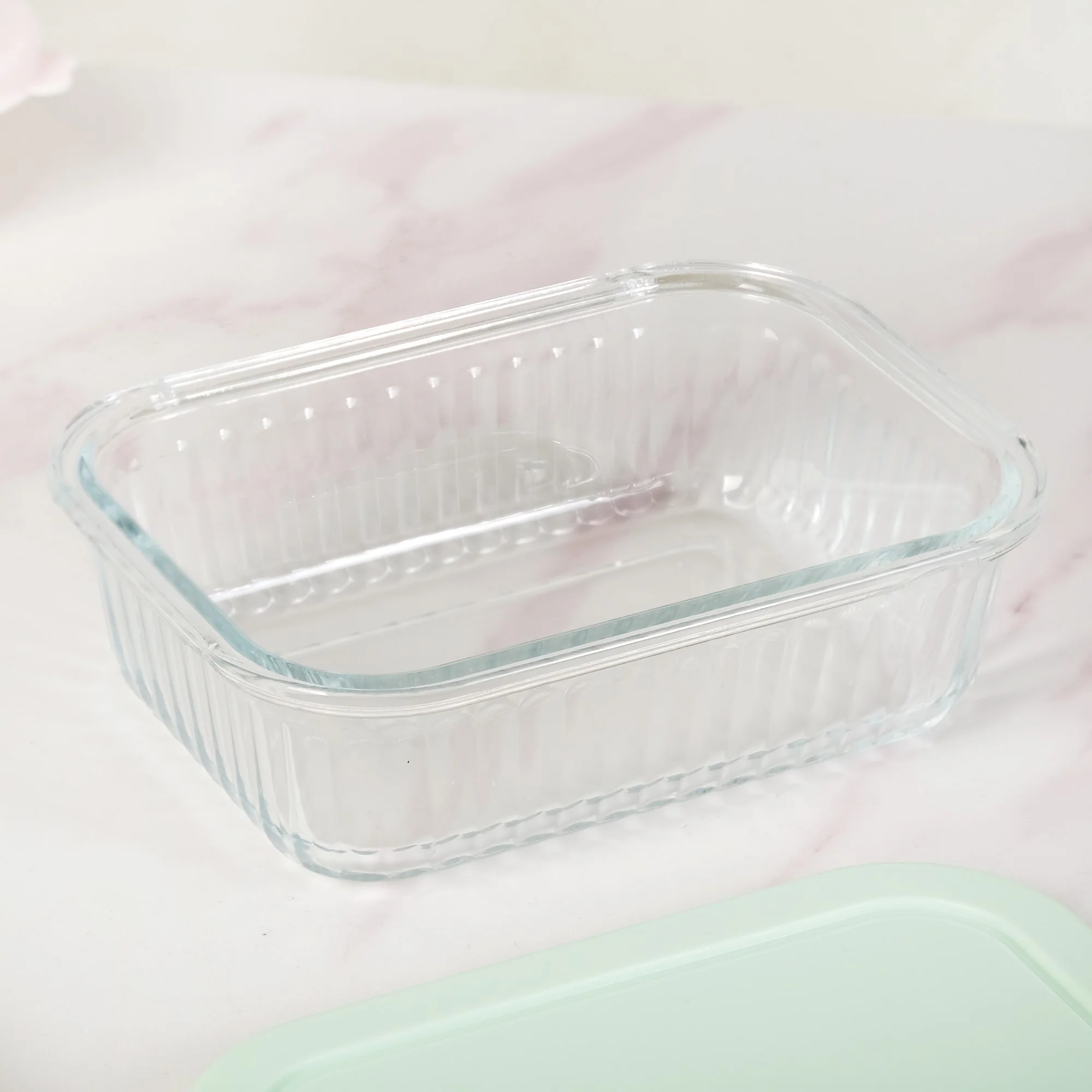 Set Of 3 Ribbed Glass Food Container With Lid S 370ml M 600ml L 1000ml - Image 9