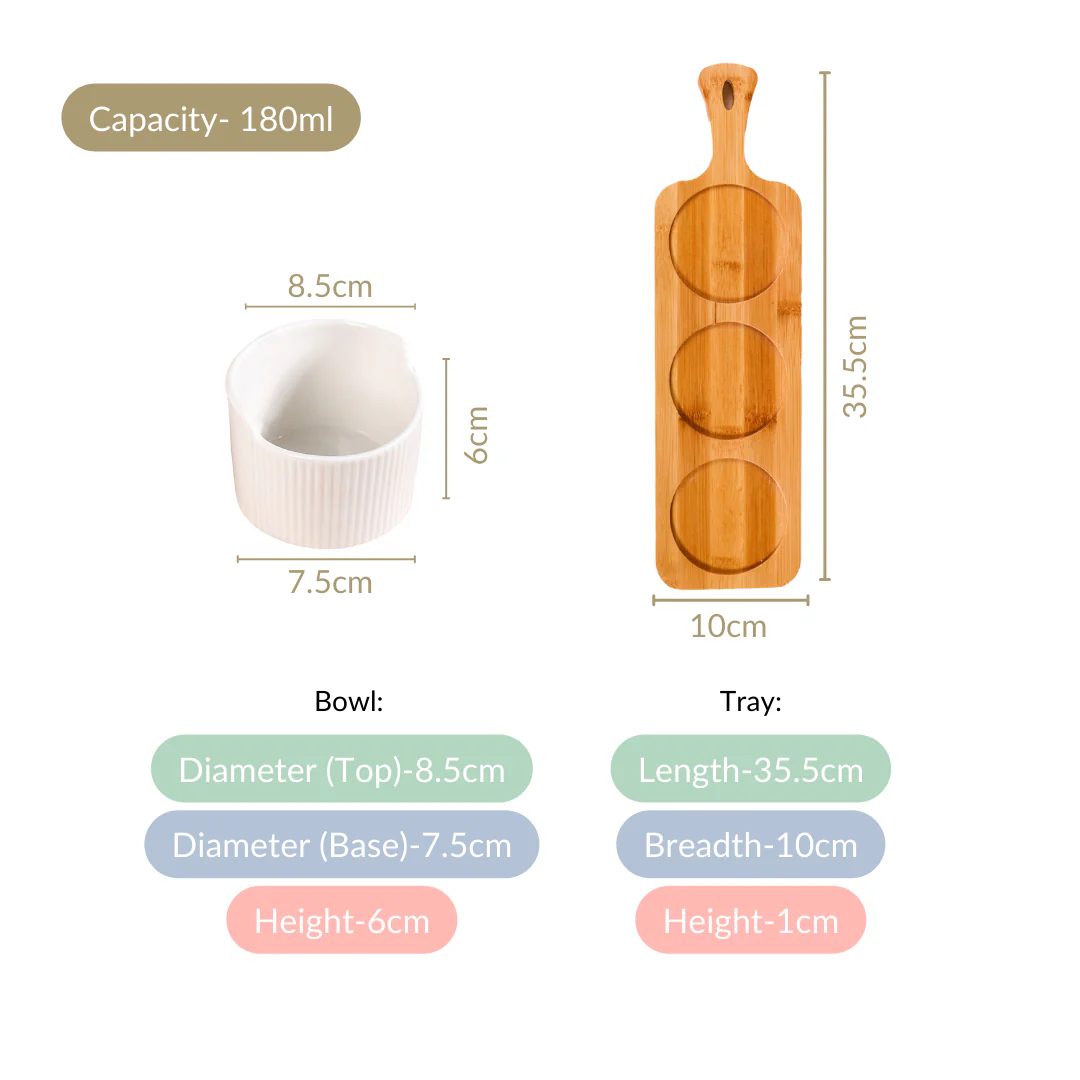 Set Of 3 Small Ceramic Bowls With Wooden Tray 180ml - Image 4