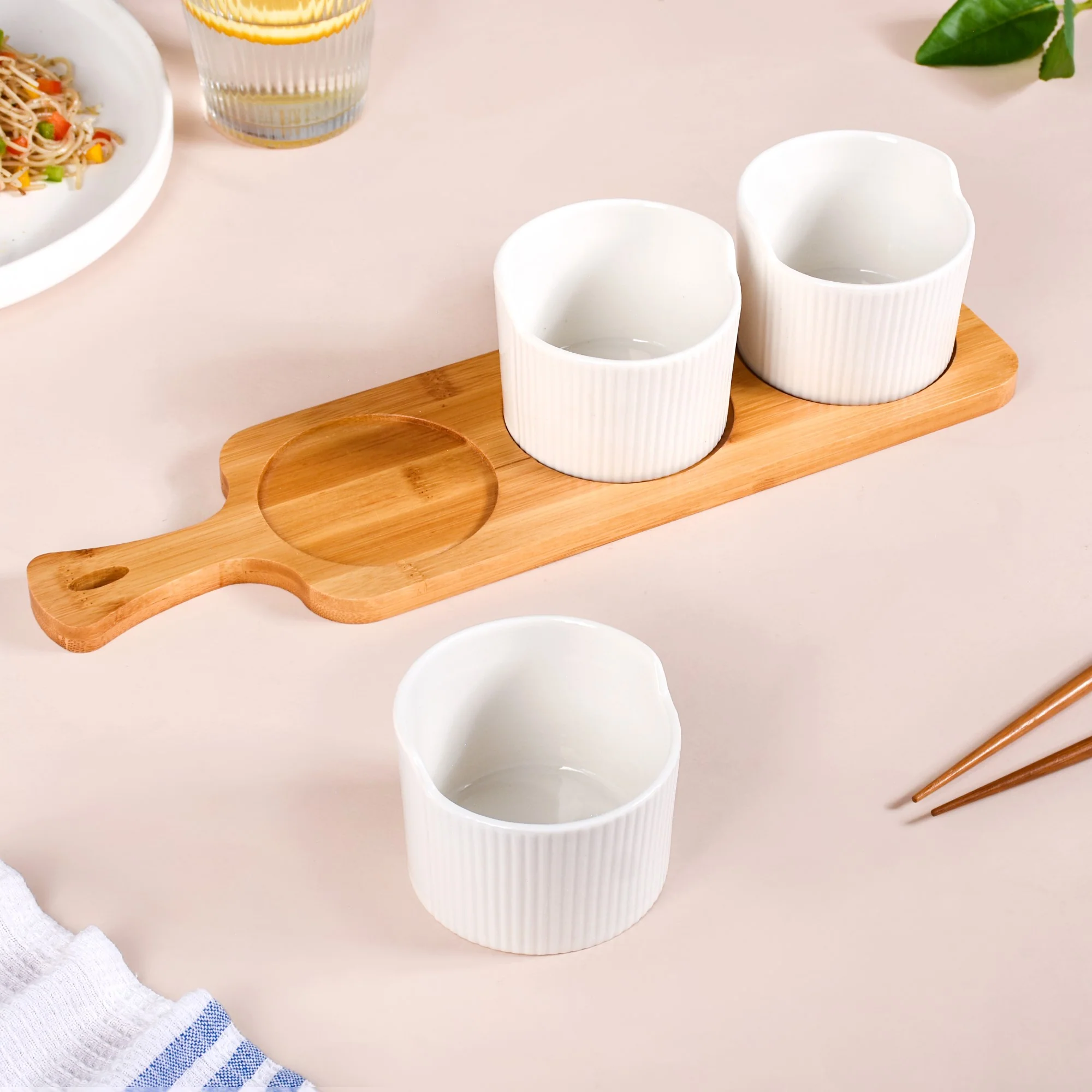 Set Of 3 Small Ceramic Bowls With Wooden Tray 180ml - Image 6