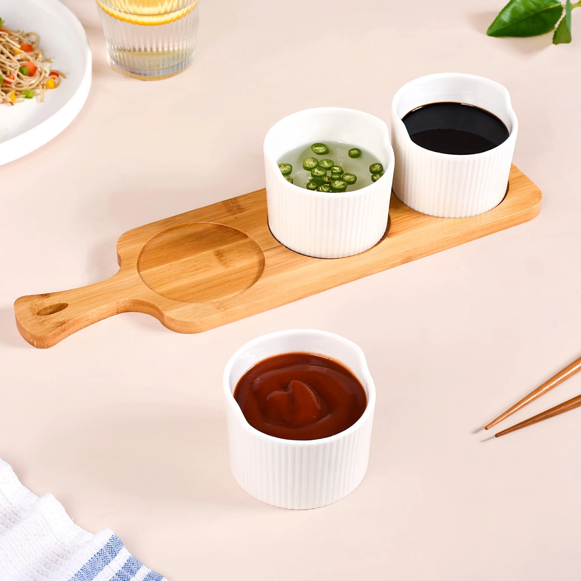 Set Of 3 Small Ceramic Bowls With Wooden Tray 180ml - Image 9