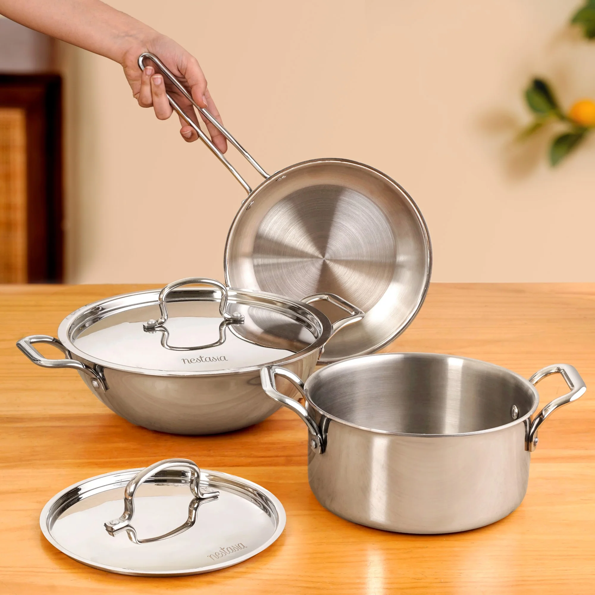 Set Of 3 Triply Daily Cook Set With Kadai Frying Pan And Casserole - Image 2