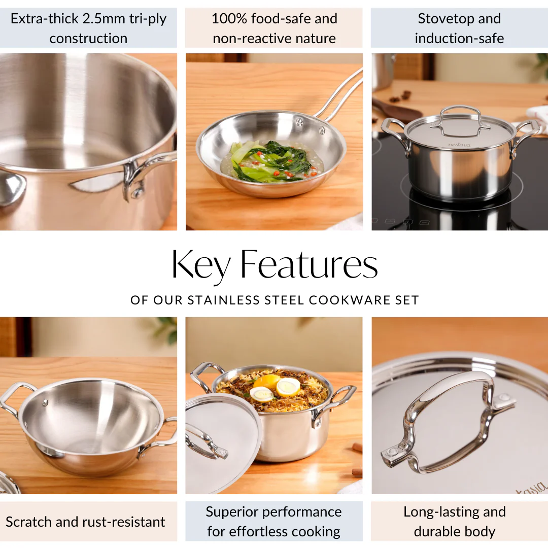 Set Of 3 Triply Daily Cook Set With Kadai Frying Pan And Casserole - Image 4