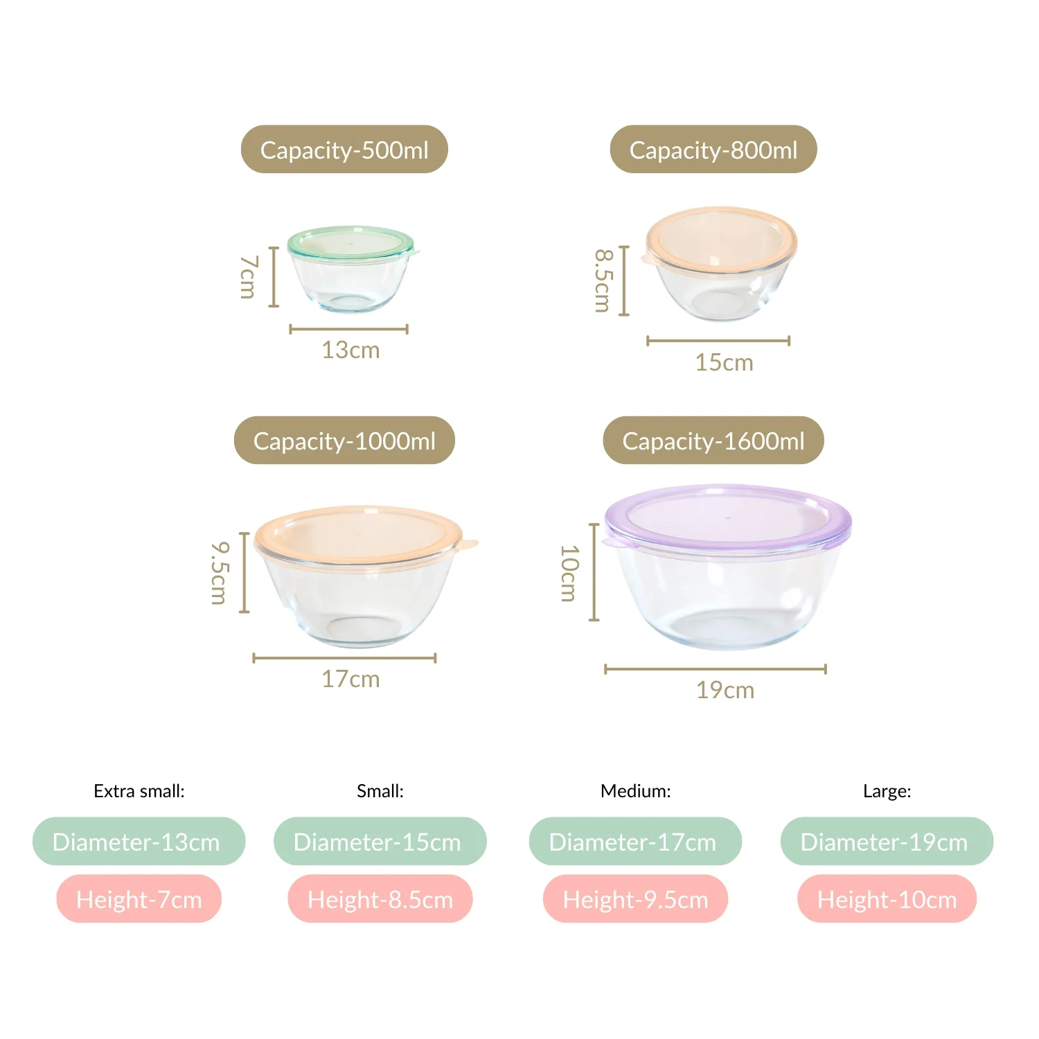 Set Of 4 Food Storage Containers With Nested Design S 500ml M 800ml L 1000ml XL 1600ml - Image 4