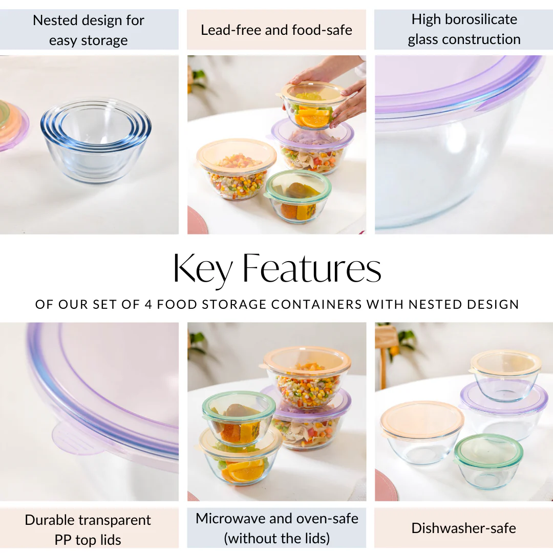 Set Of 4 Food Storage Containers With Nested Design S 500ml M 800ml L 1000ml XL 1600ml - Image 5