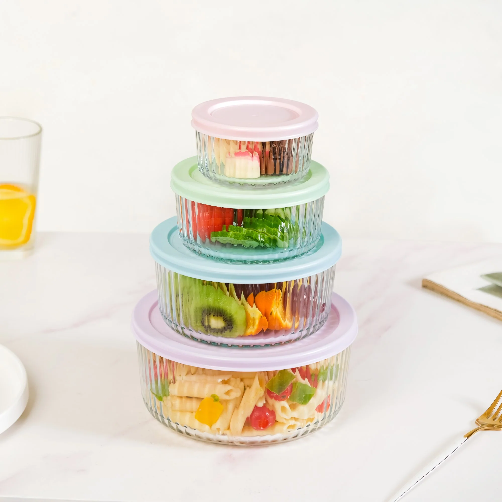 Set Of 4 Round Fluted Glass Food Storage Container With Lid S 230ml M 460ml L 950ml XL 1650ml - Image 8
