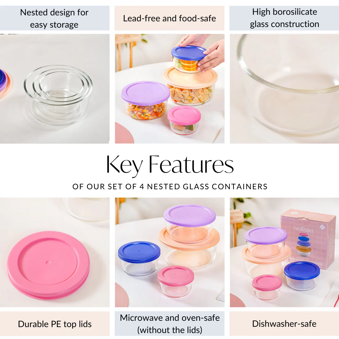 Set Of 4 Round Nested Transparent Glass Containers S 230ml M 460ml L 950ml XL 1650ml - Image 5