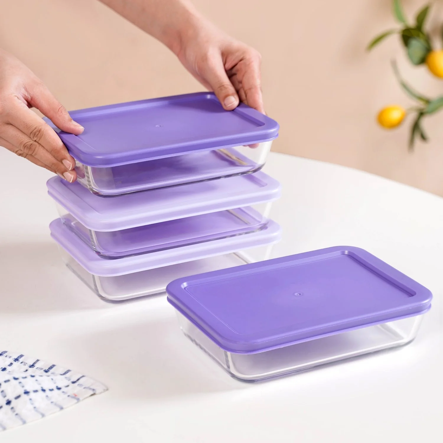 Set Of 4 Shallow Borosilicate Glass Food Storage Container 700ml - Image 3