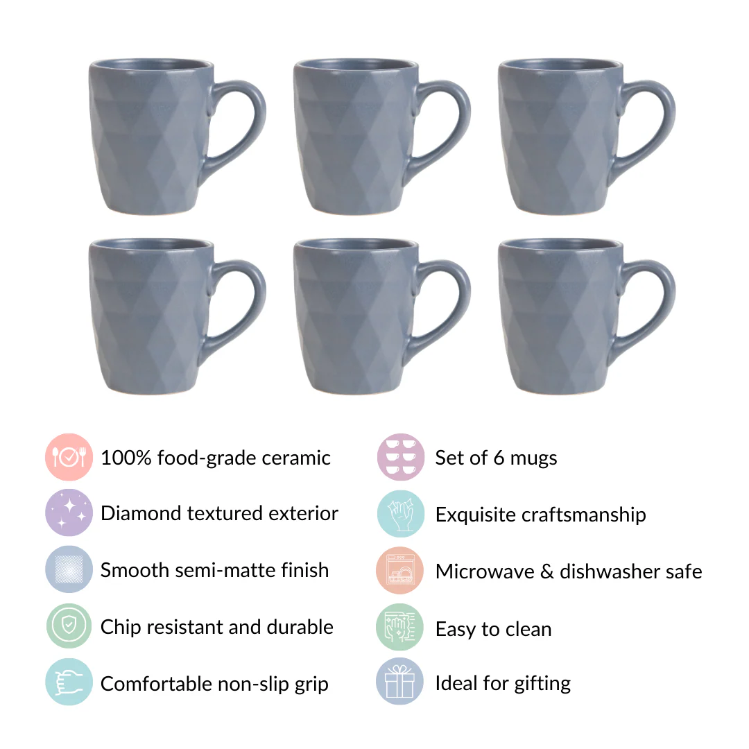 Set Of 6 Textured Coffee Mugs Grey 220ml - Image 4