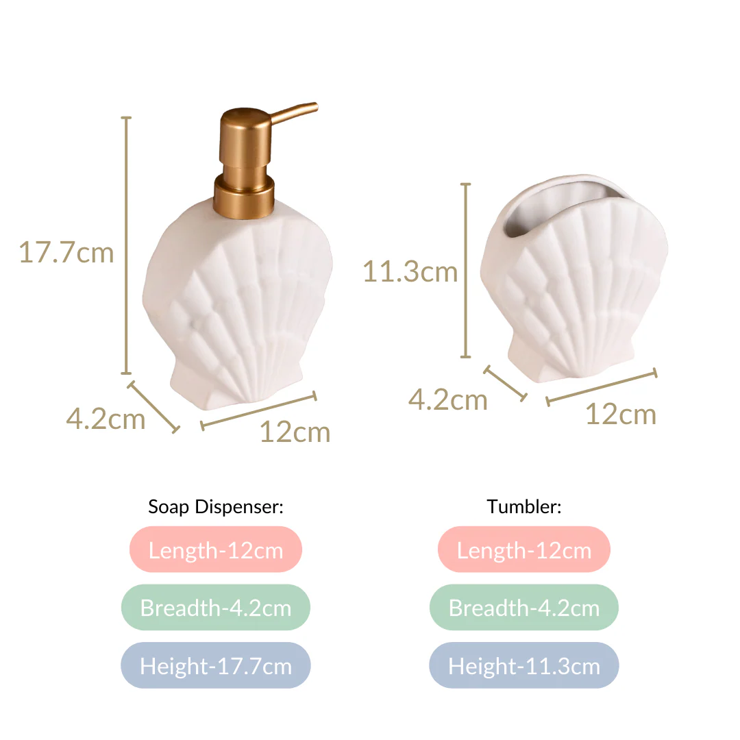 Shell Shaped Ceramic Bathroom Set Of 2 White - Image 4