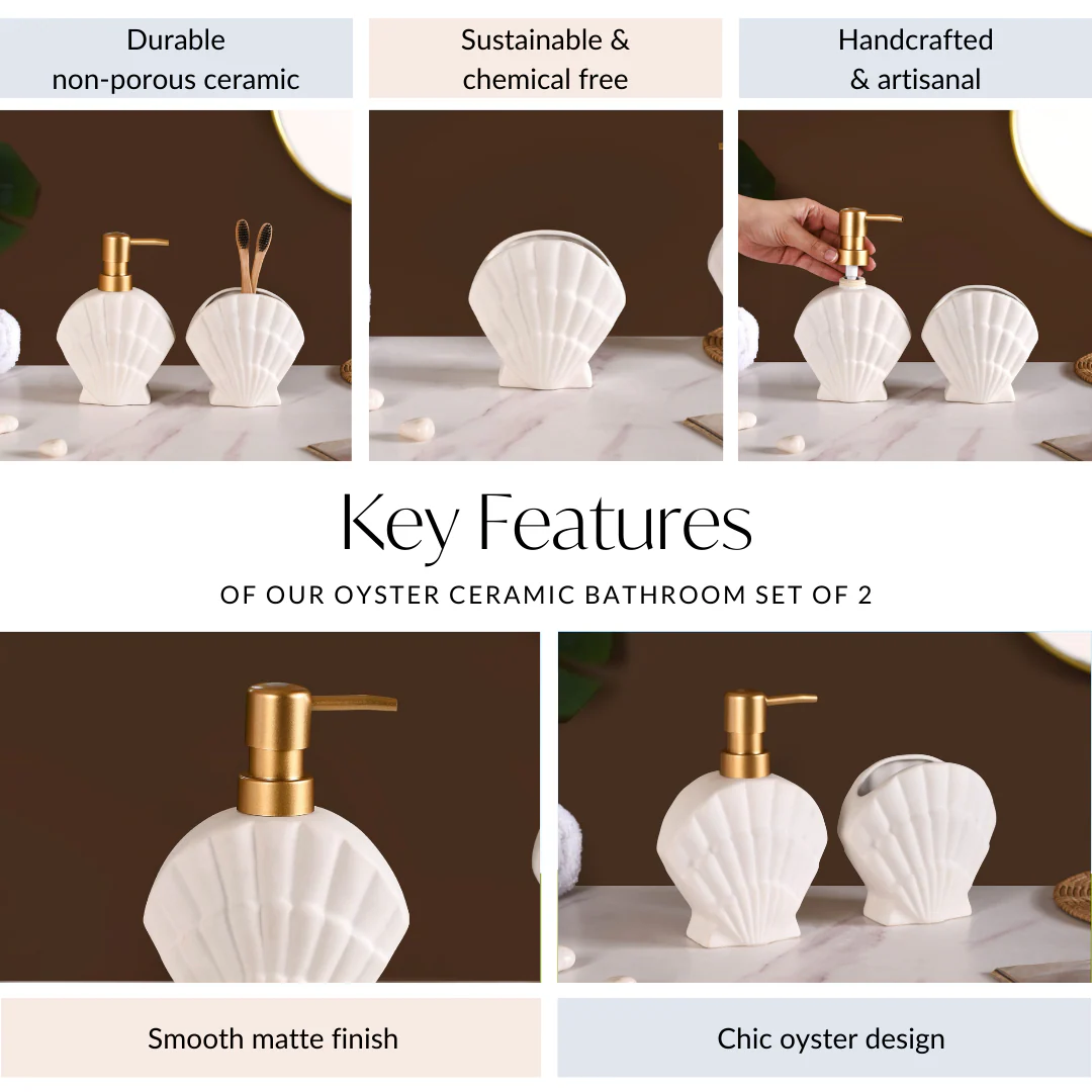 Shell Shaped Ceramic Bathroom Set Of 2 White - Image 5