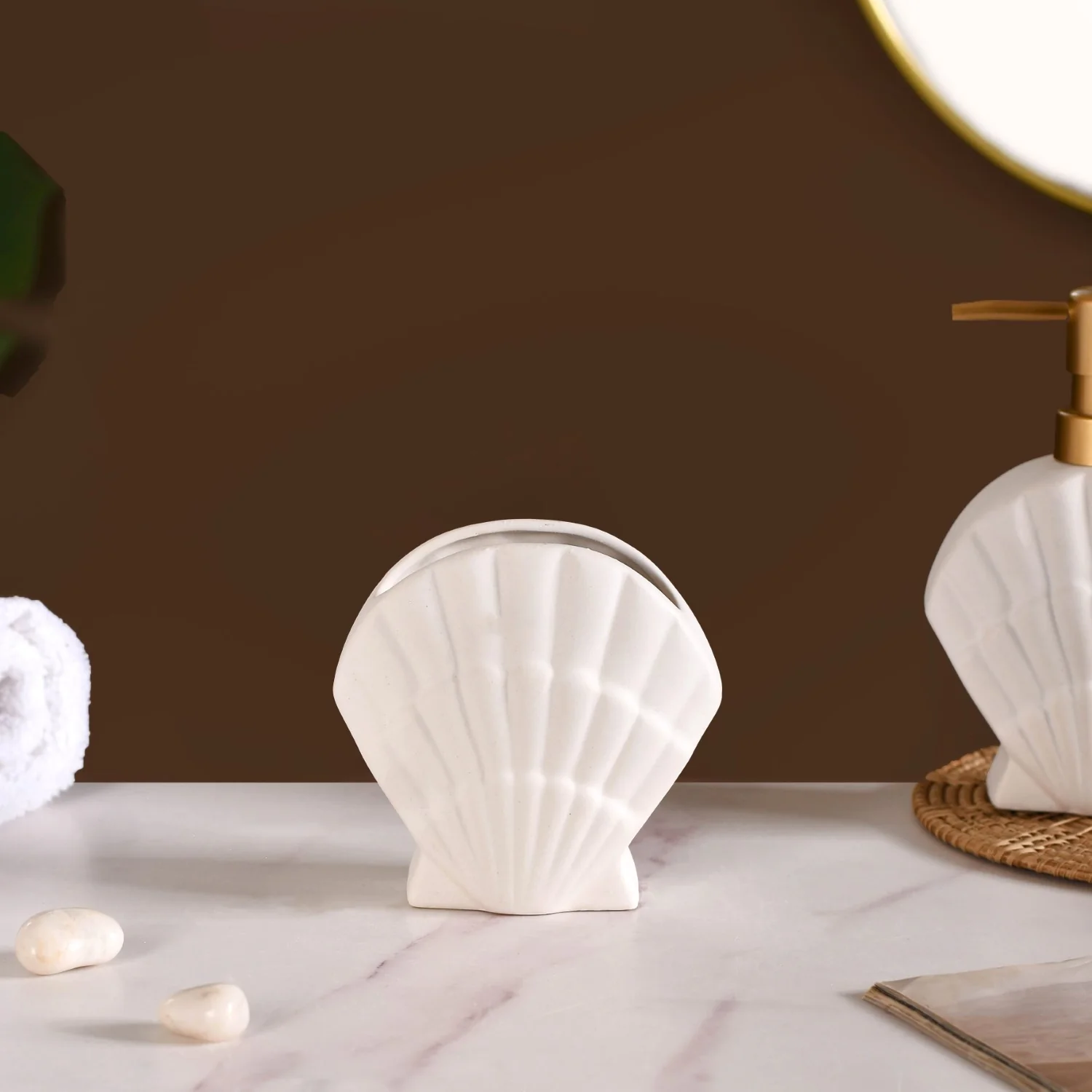 Shell Shaped Ceramic Bathroom Set Of 2 White - Image 9
