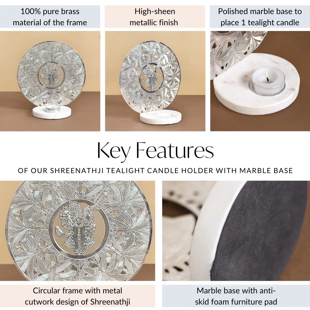 Shreenathji Tealight Candle Holder With Marble Base - Image 5