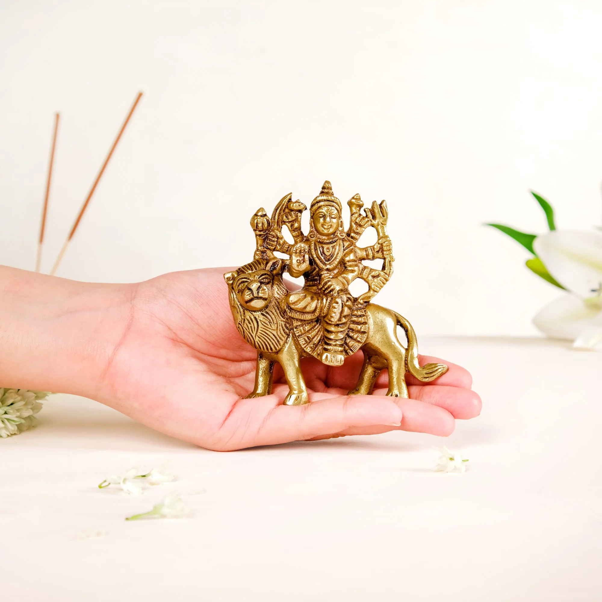 Simhavahini Goddess Durga Idol For Prayer Room 9cm - Image 3