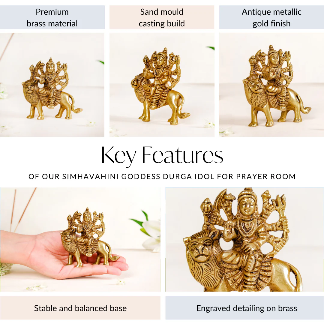 Simhavahini Goddess Durga Idol For Prayer Room 9cm - Image 5