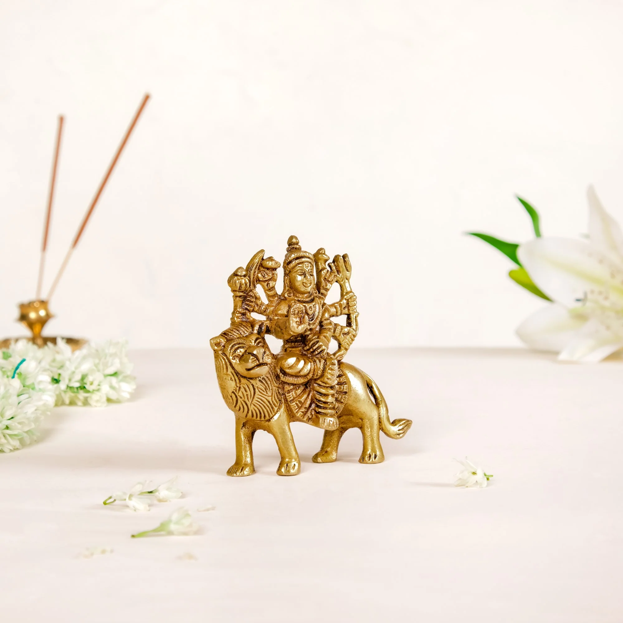 Simhavahini Goddess Durga Idol For Prayer Room 9cm - Image 7