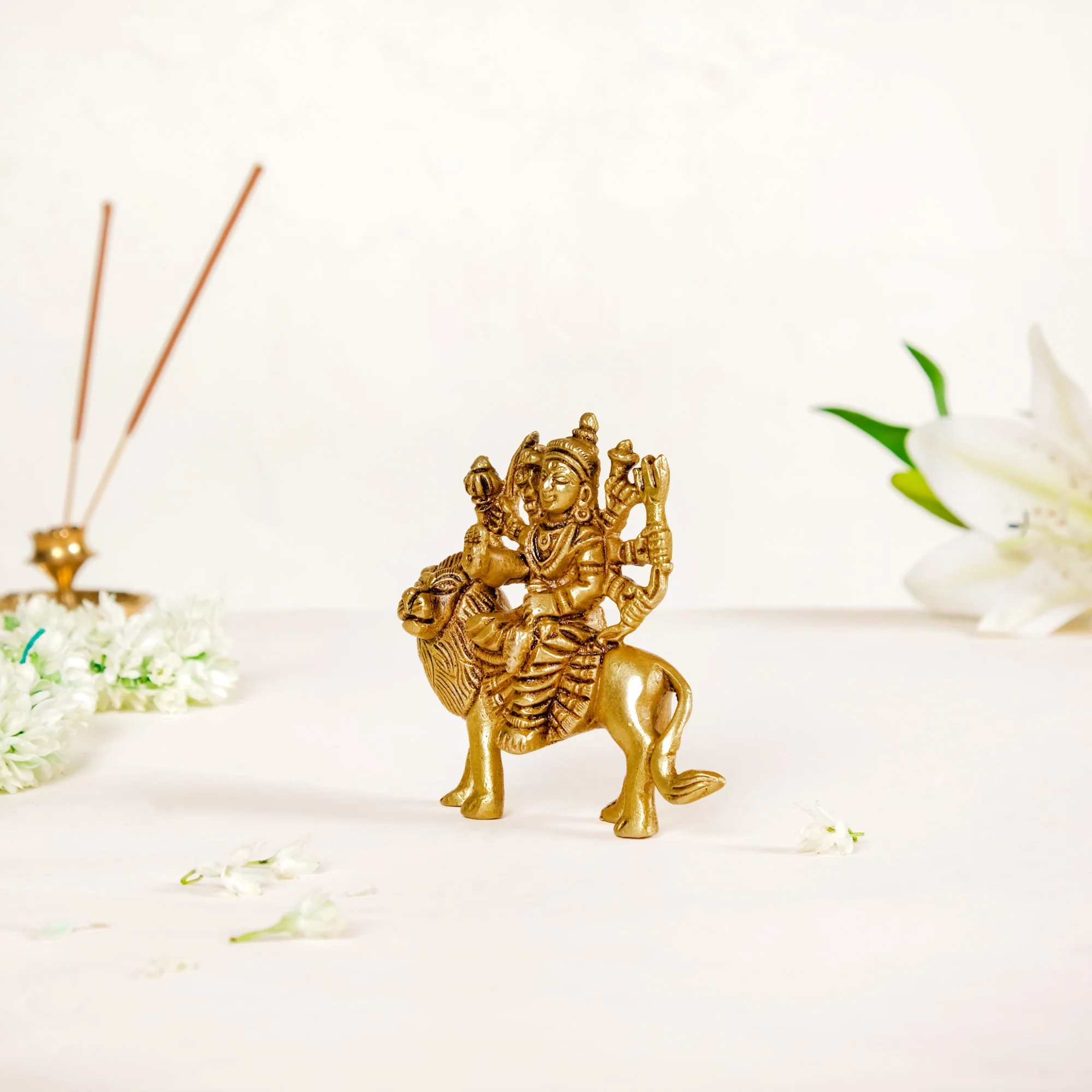 Simhavahini Goddess Durga Idol For Prayer Room 9cm - Image 8