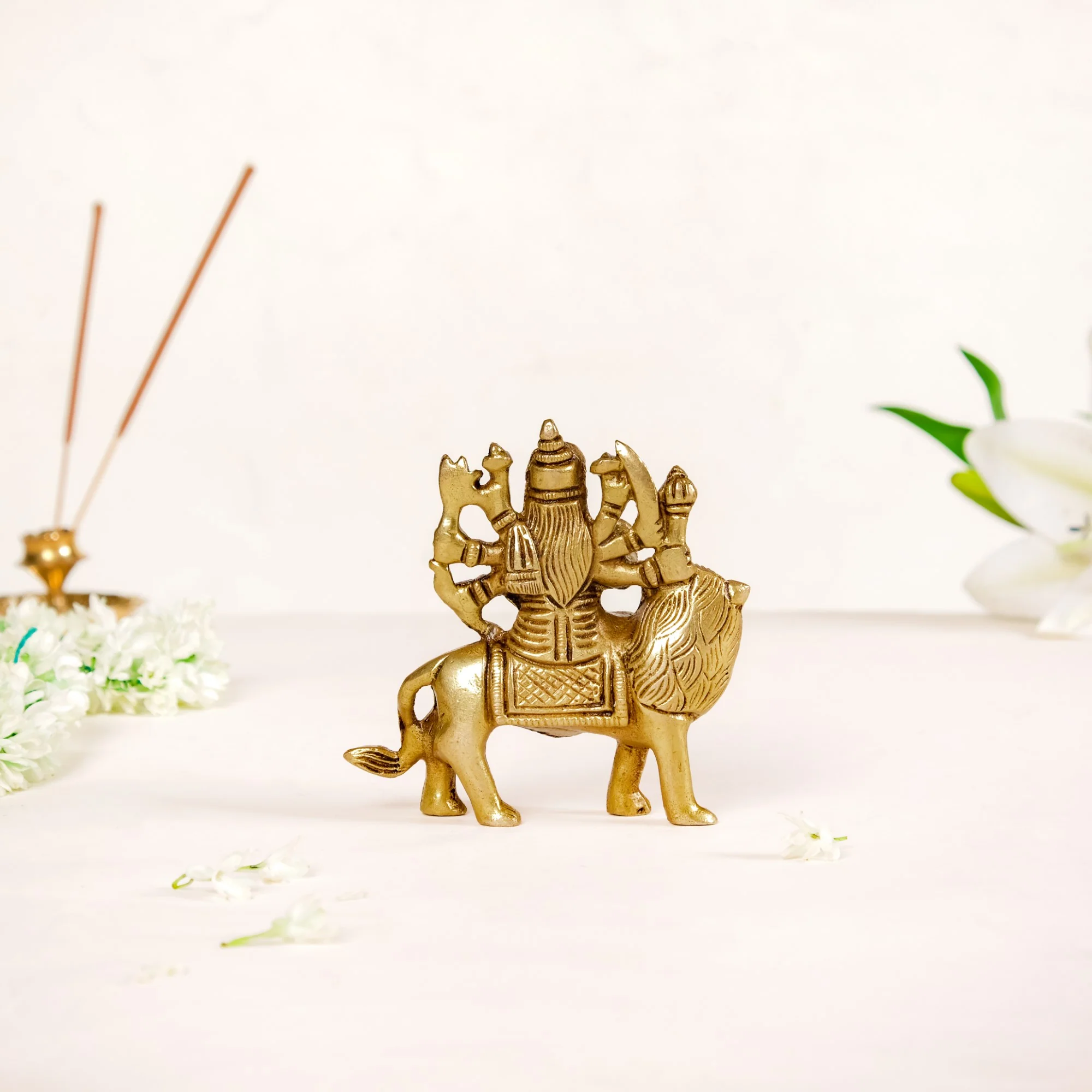 Simhavahini Goddess Durga Idol For Prayer Room 9cm - Image 9