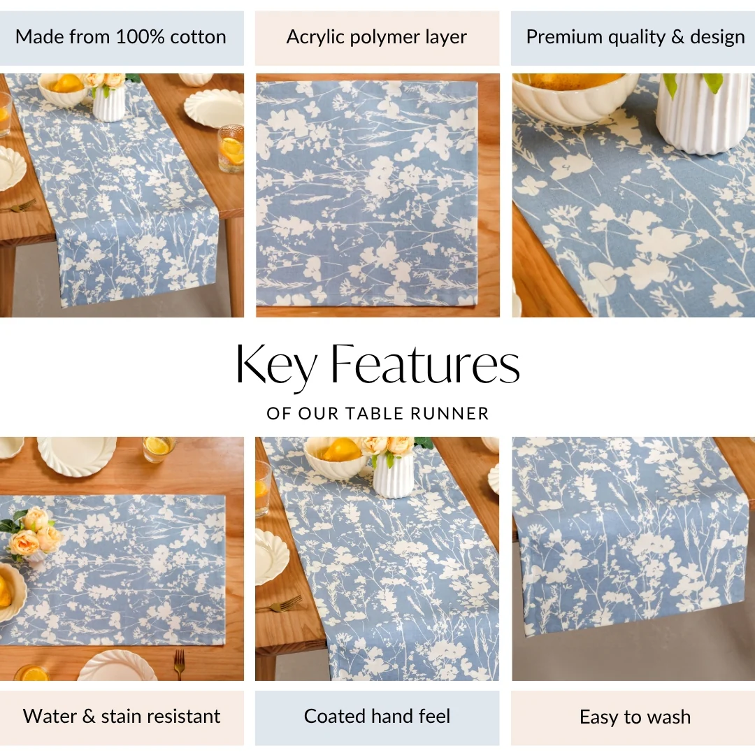 Slate Blue 6 Seater Pure Cotton Runner 185x35cm - Image 4
