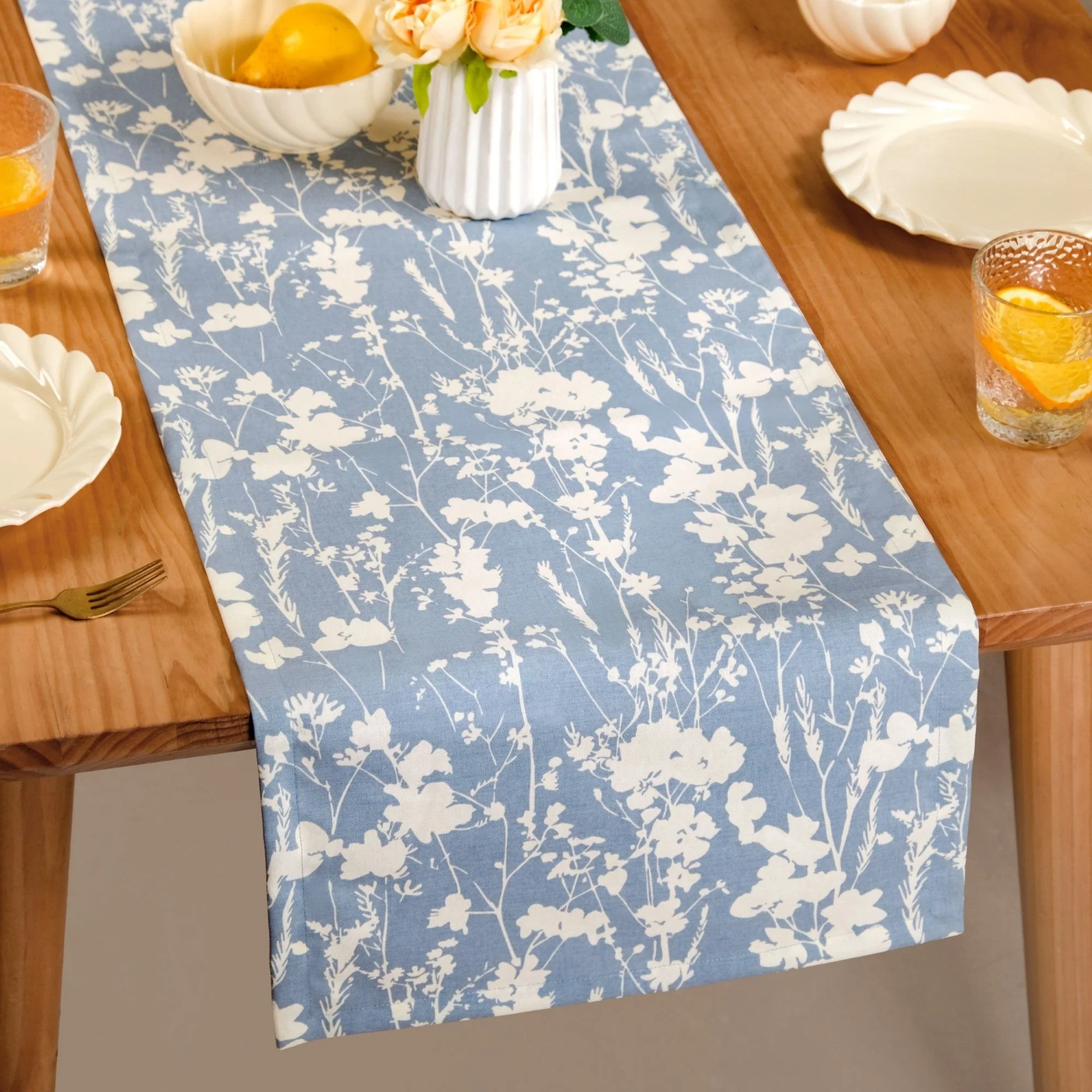 Slate Blue 6 Seater Pure Cotton Runner 185x35cm - Image 7