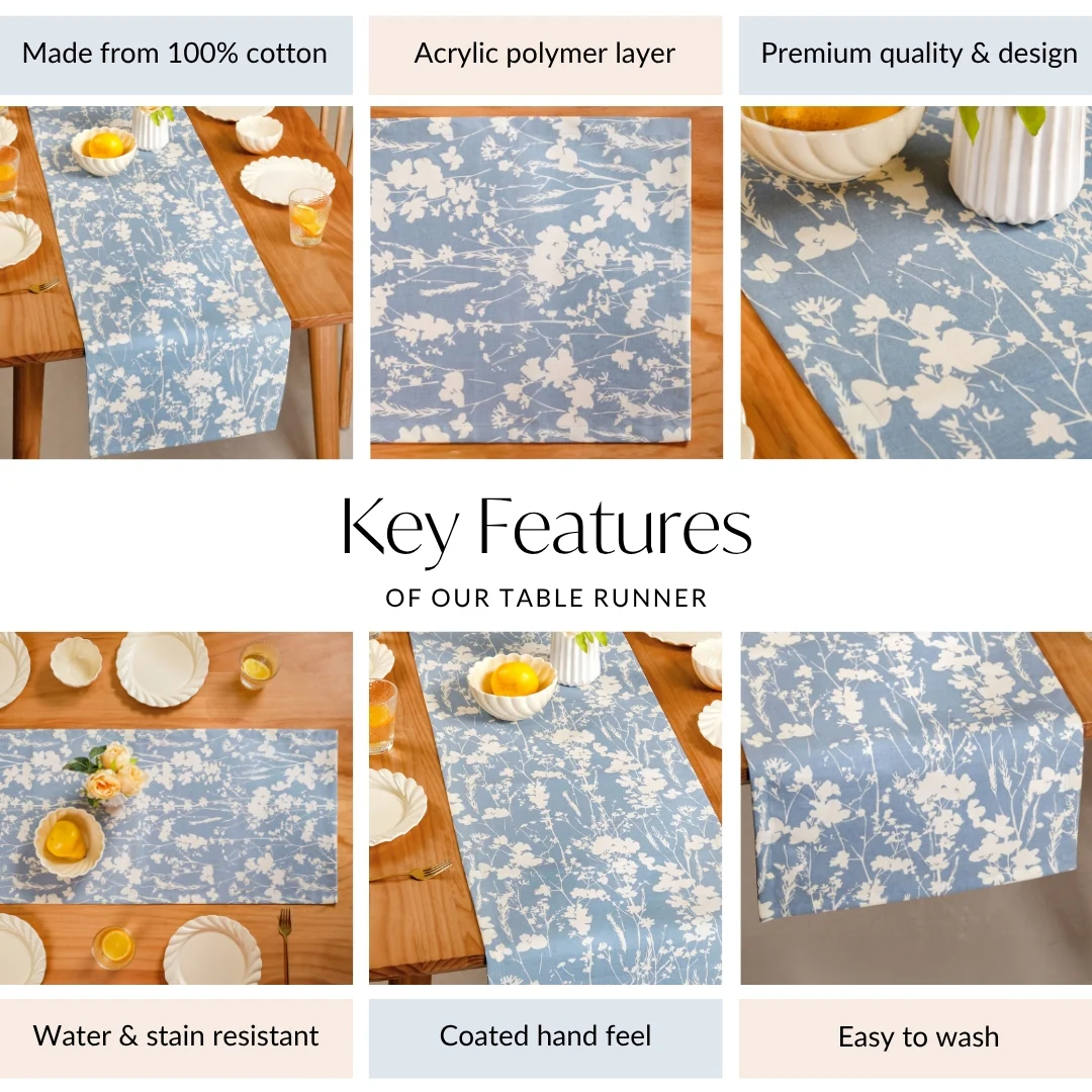 Slate Blue 8 Seater Pure Cotton Runner 264x35cm - Image 4
