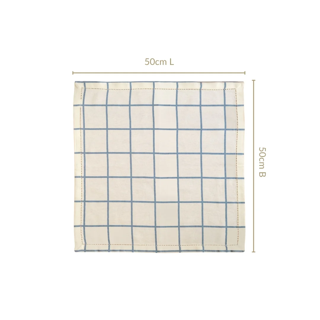 Slate Blue Grid Pure Cotton Table Napkin Set Of 4 - Image 4