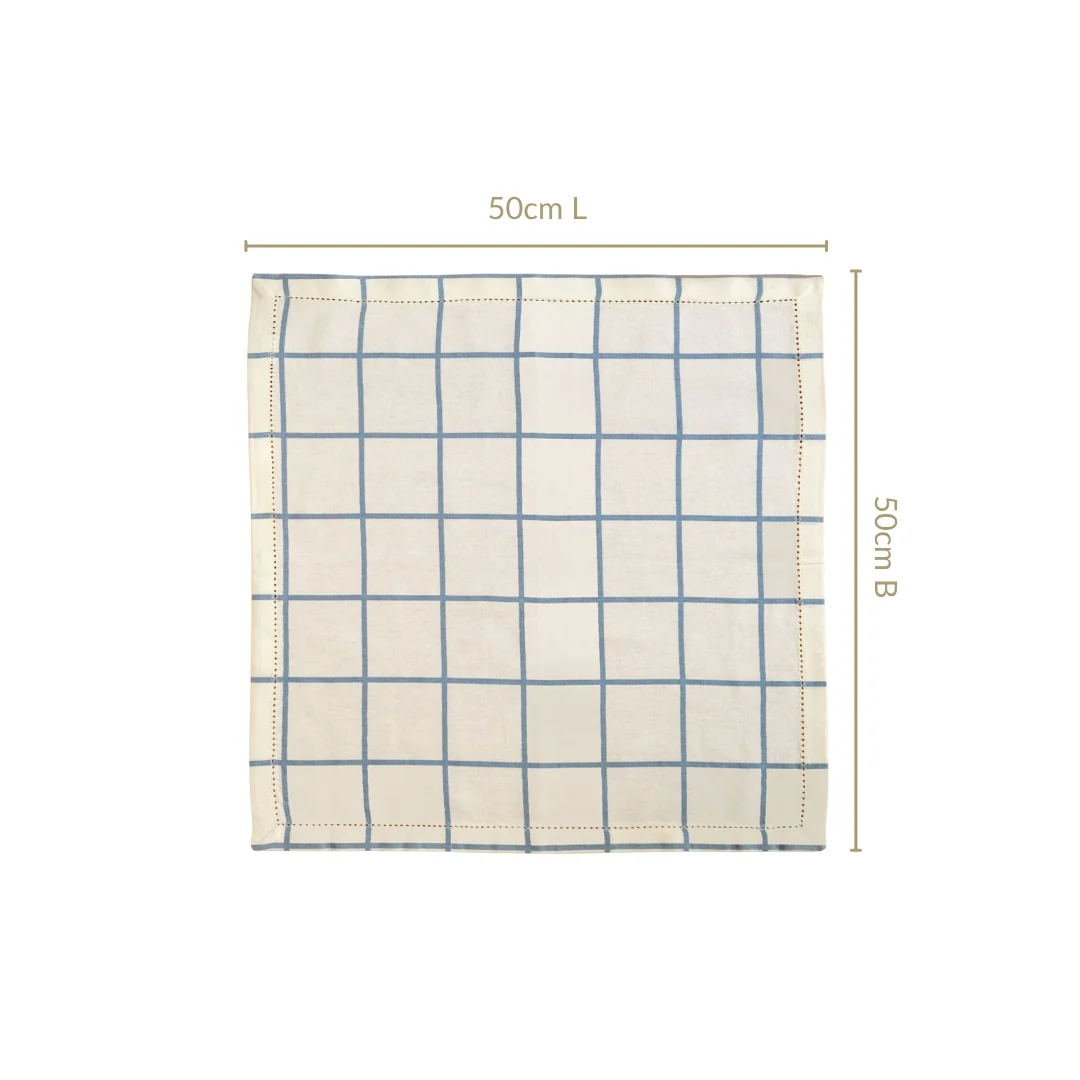 Slate Blue Grid Pure Cotton Table Napkin Set Of 6 - Image 4