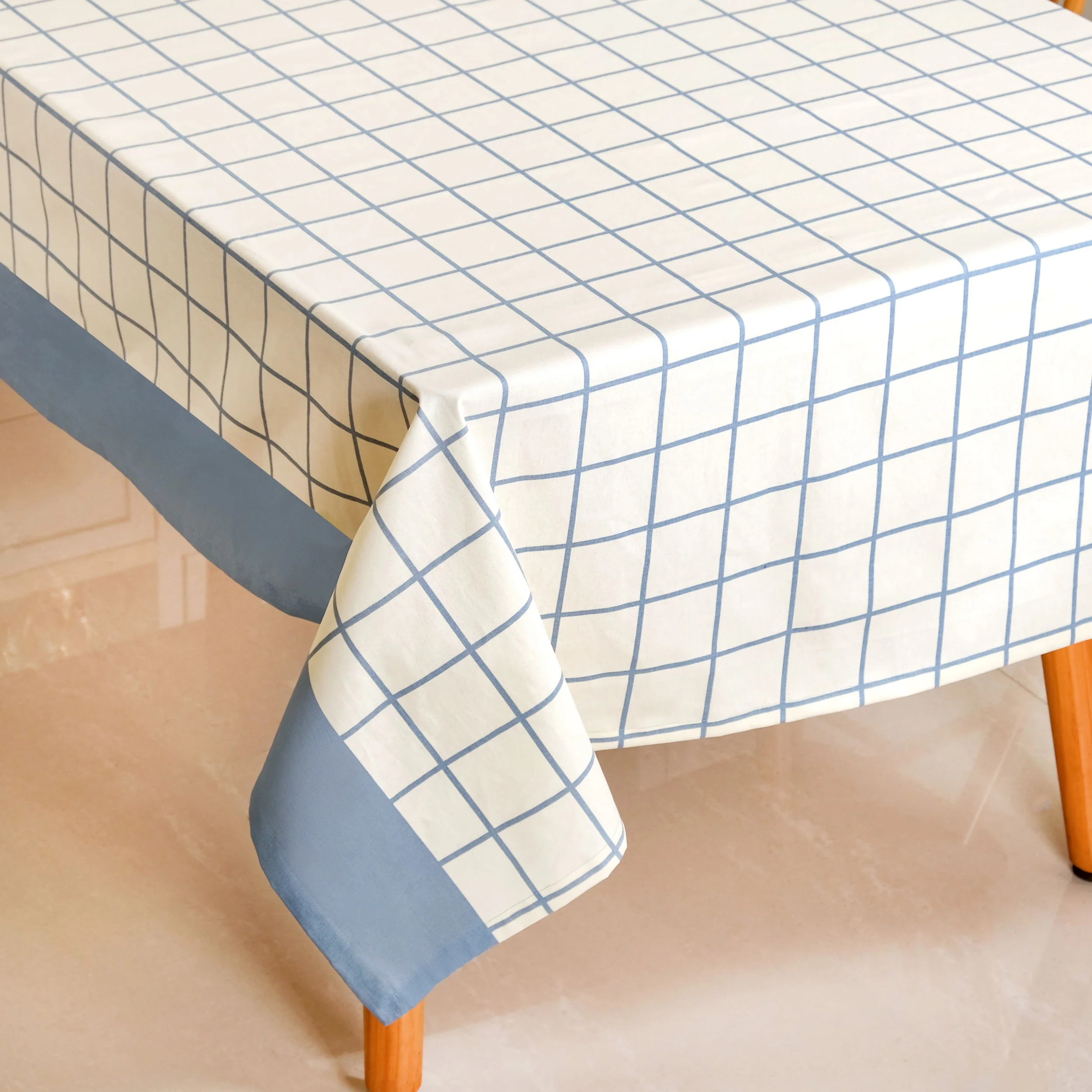 Slate Blue Pure Cotton 8 Seater Tablecloth 274x152cm - Image 2