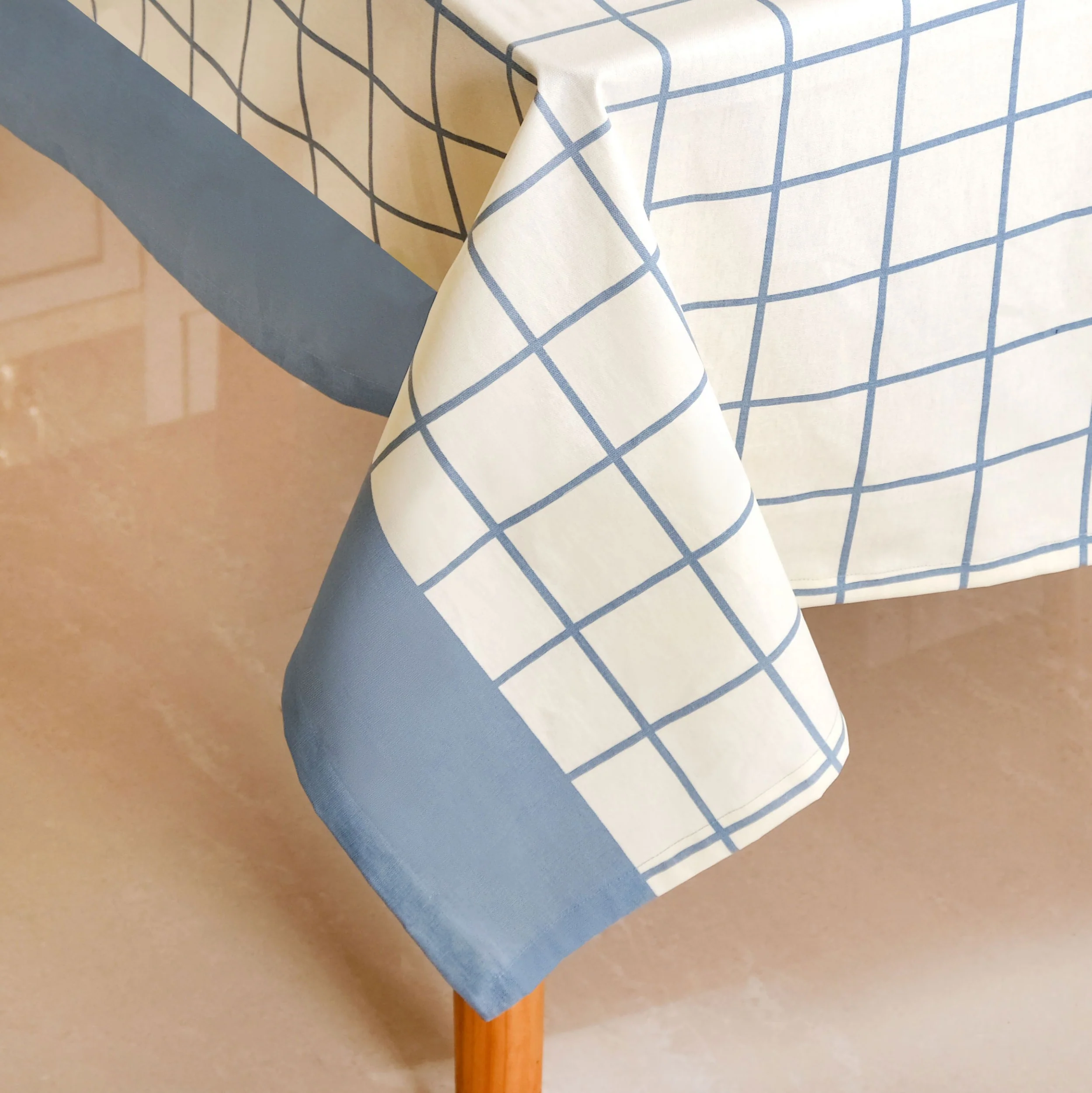 Slate Blue Pure Cotton 8 Seater Tablecloth 274x152cm - Image 6