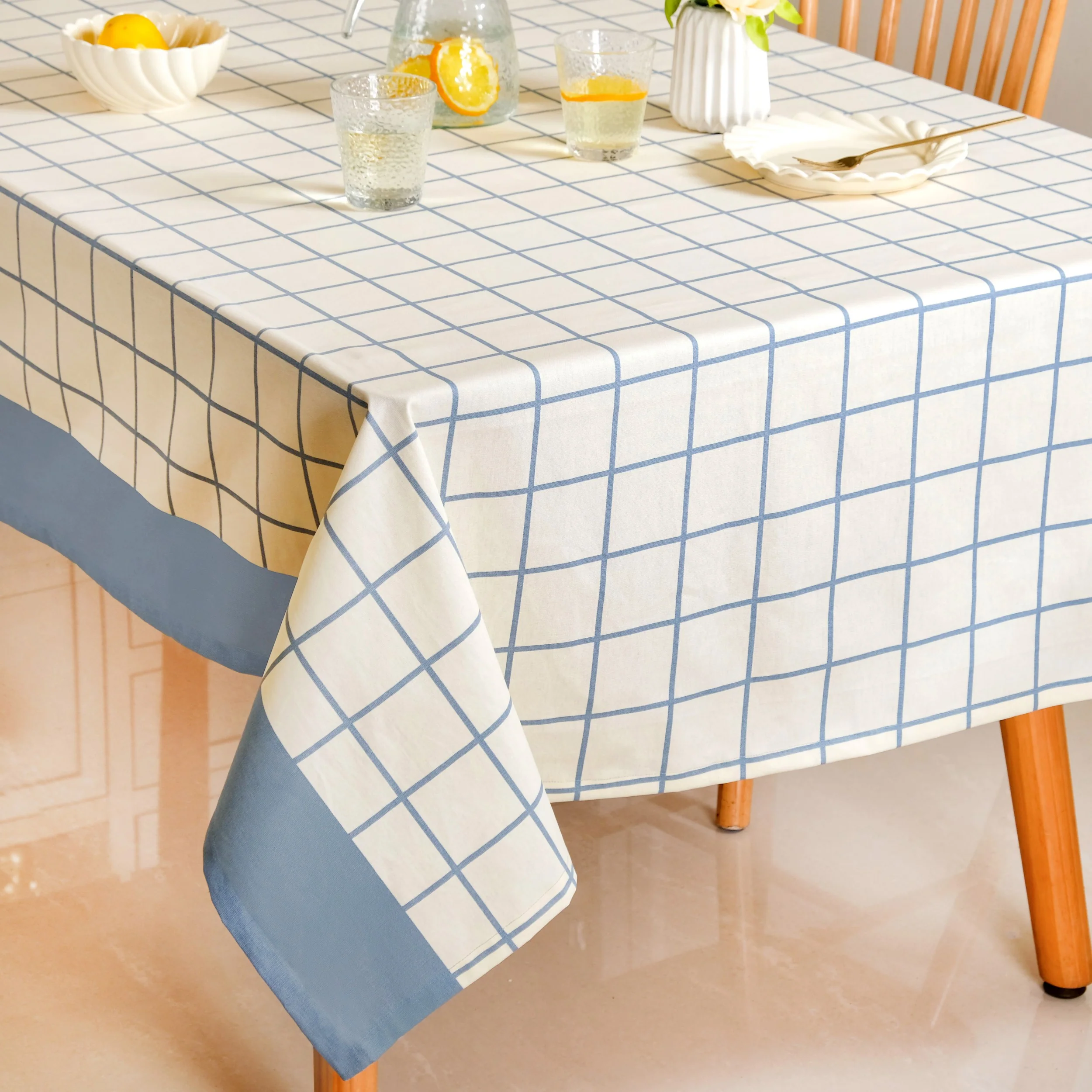 Slate Blue Pure Cotton 8 Seater Tablecloth 274x152cm - Image 8