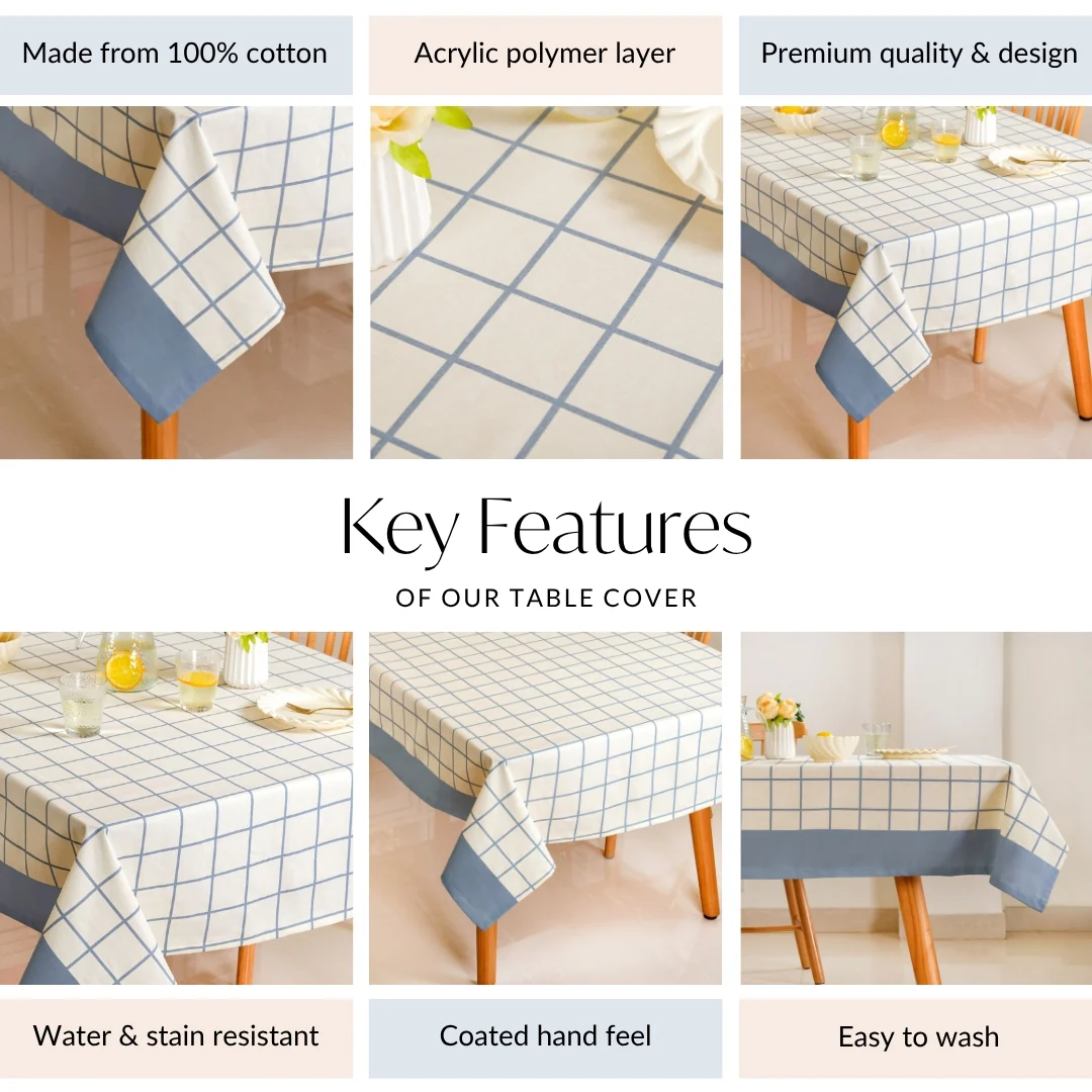 Slate Blue Pure Cotton Water Resistant 6 Seater Tablecloth 203x152cm - Image 5