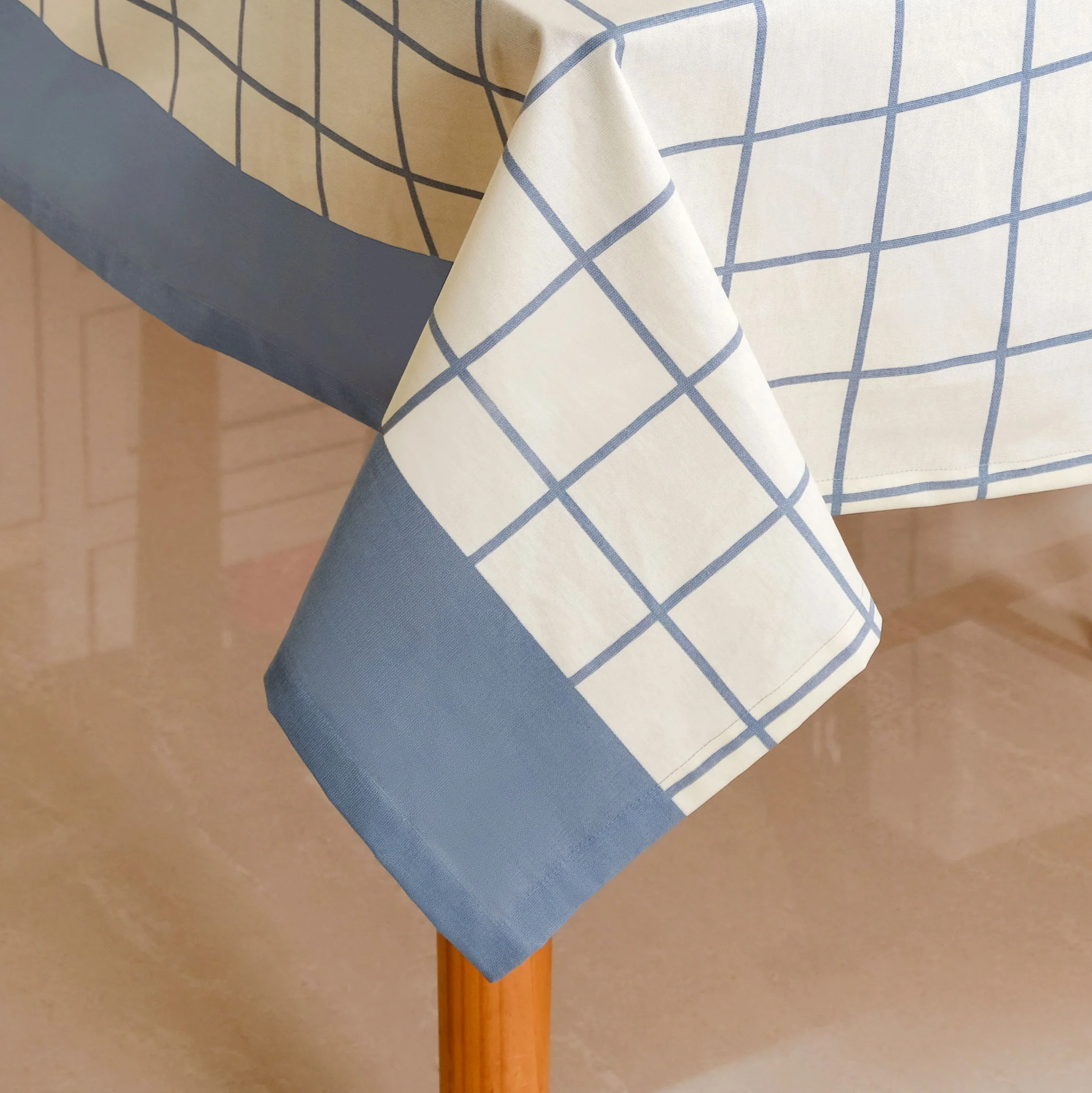 Slate Blue Pure Cotton Water Resistant 6 Seater Tablecloth 203x152cm - Image 6