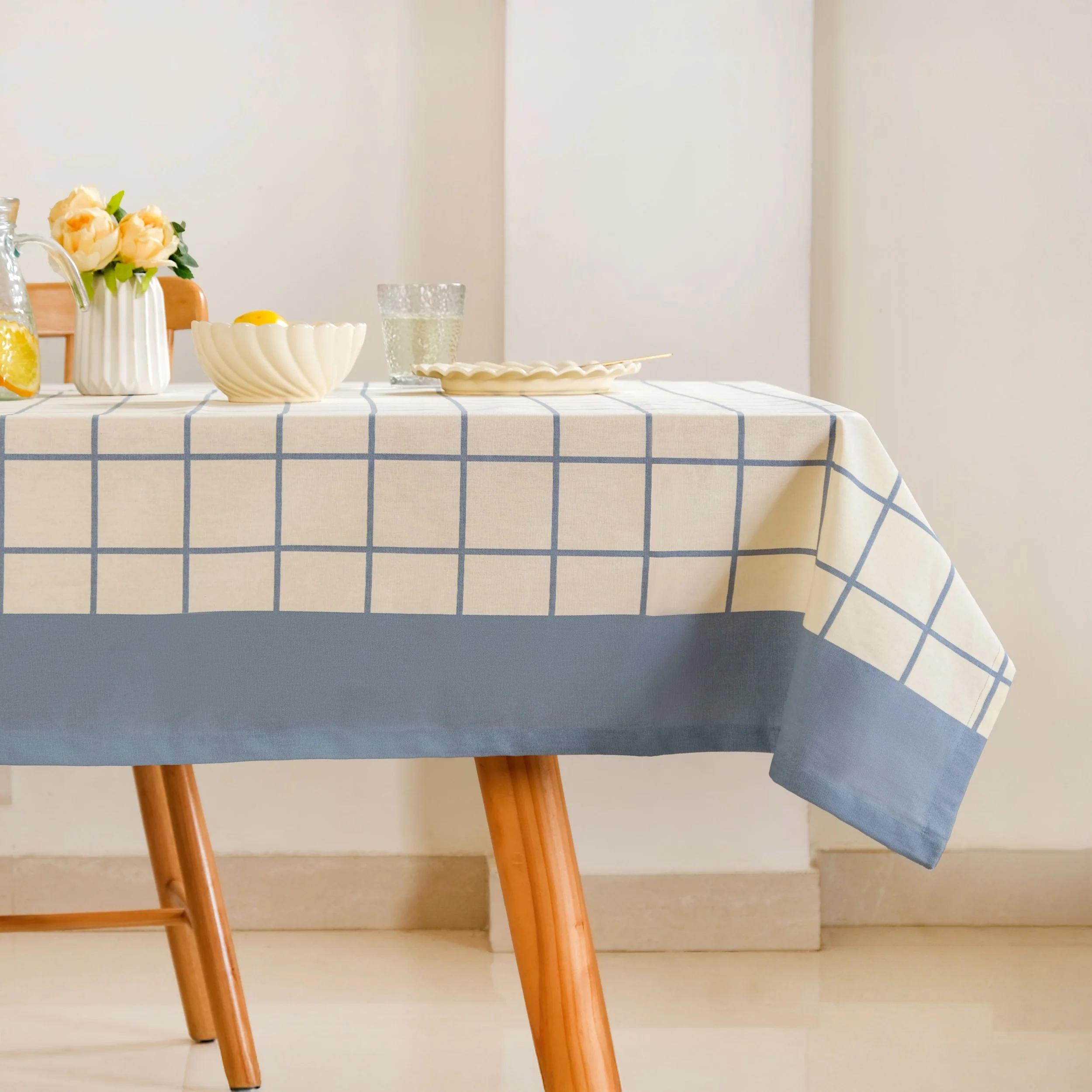 Slate Blue Pure Cotton Water Resistant 6 Seater Tablecloth 203x152cm - Image 8