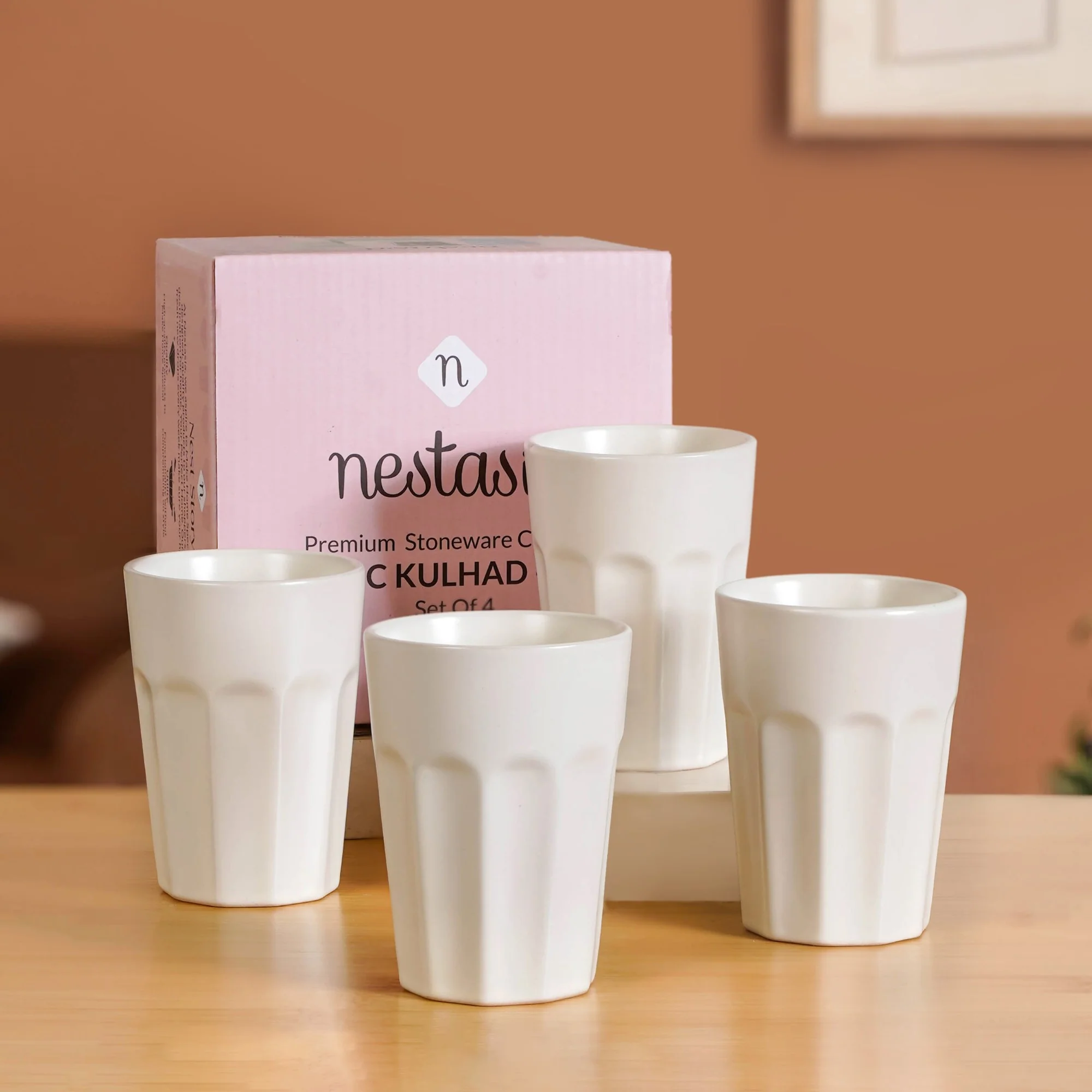 Small Retro Fluted Tumbler Set Of 4 White 200ml - Image 2