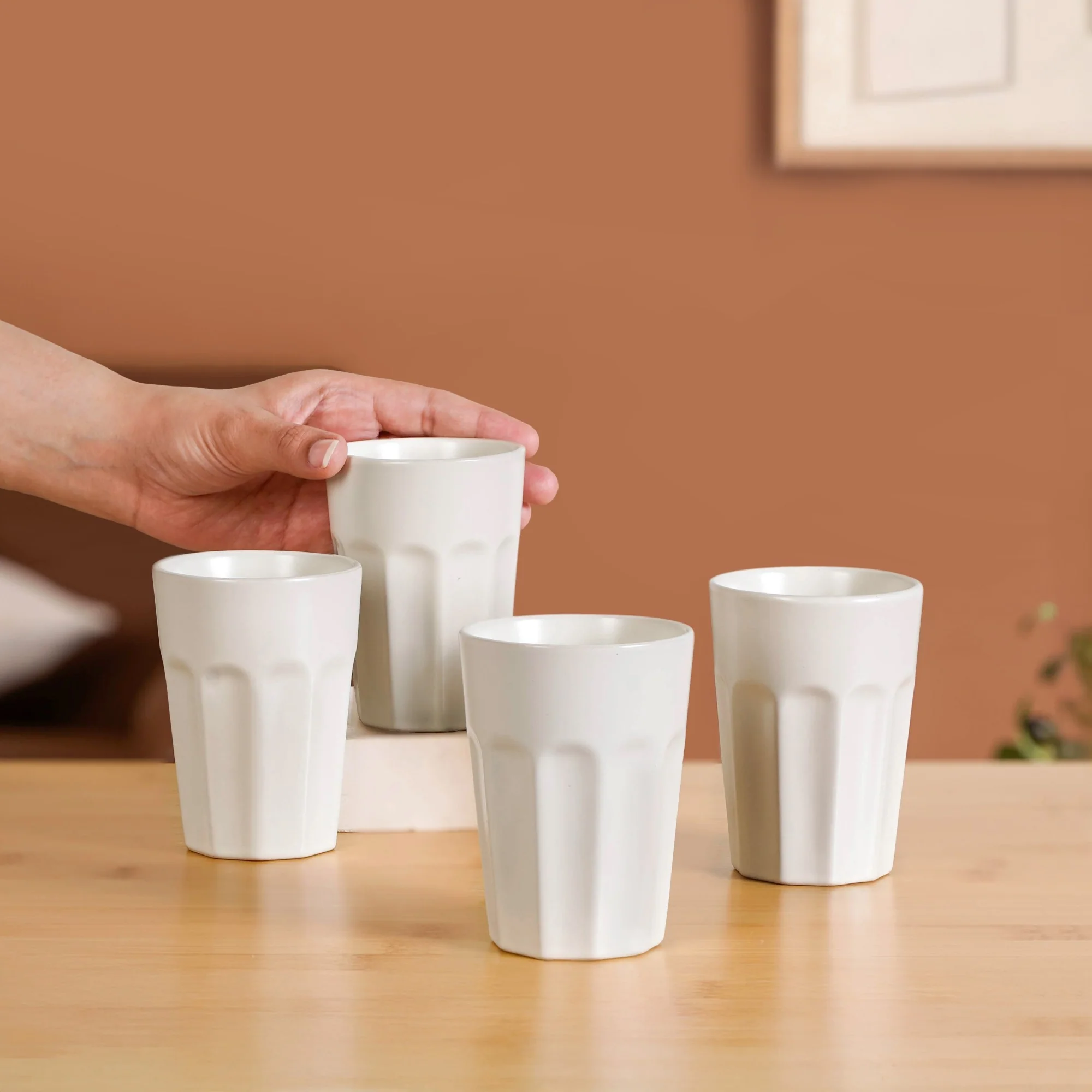 Small Retro Fluted Tumbler Set Of 4 White 200ml - Image 3