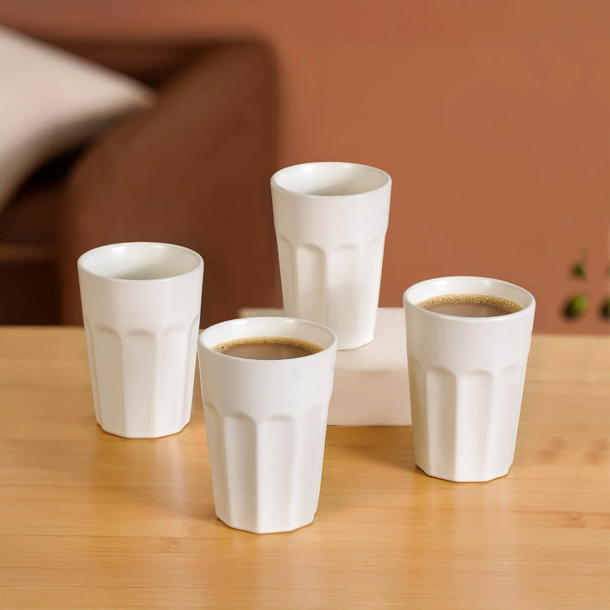 Small Retro Fluted Tumbler Set Of 4 White 200ml - Image 7