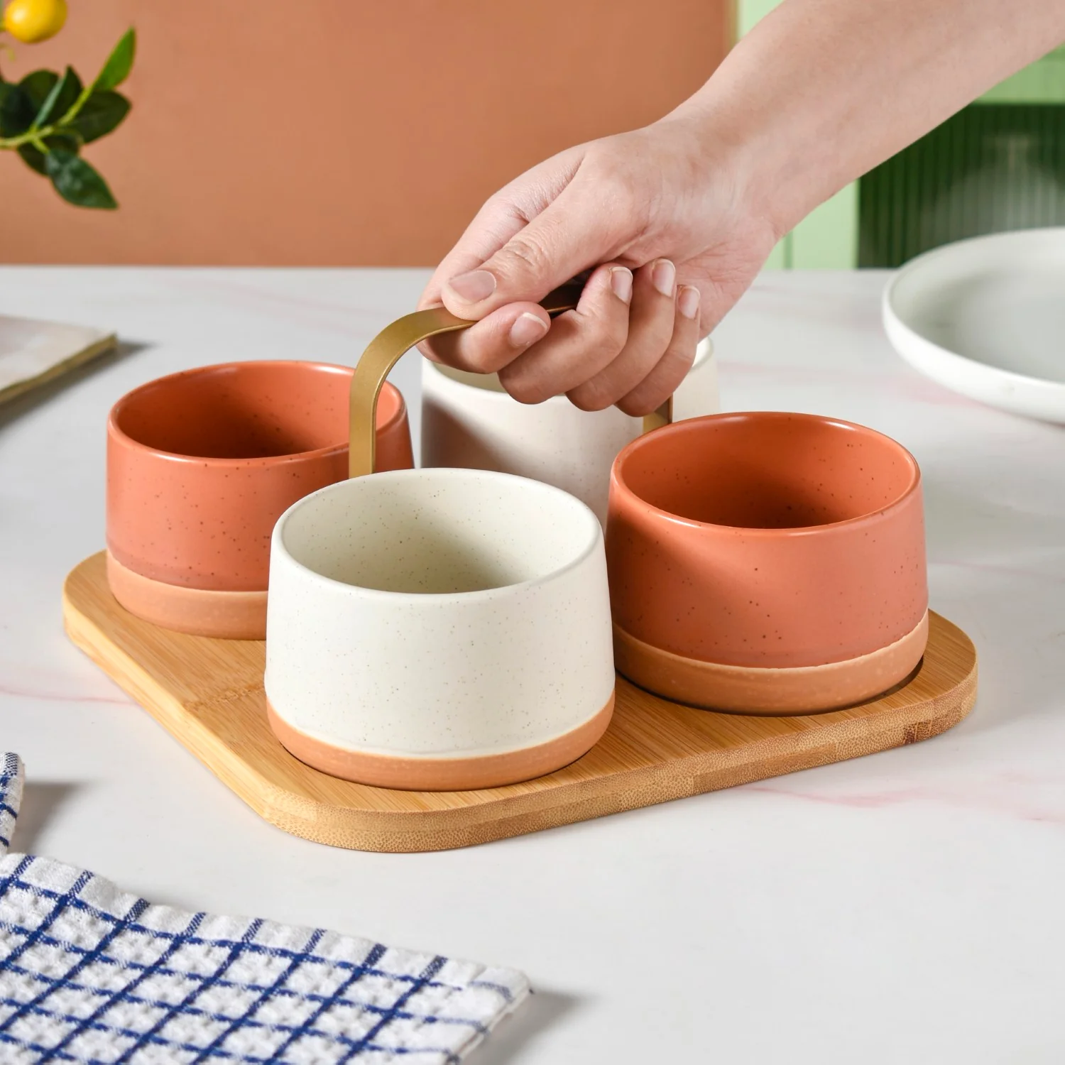 Snack Serving Bowl Platter With Handle Set Of 5 - Image 3