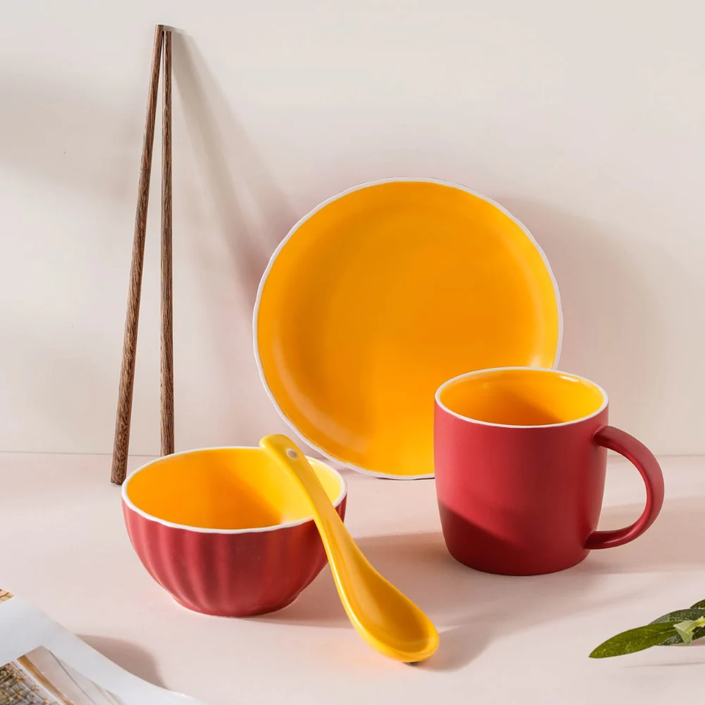 Chrome 5 Piece Red Snack Set For 1 - Image 4