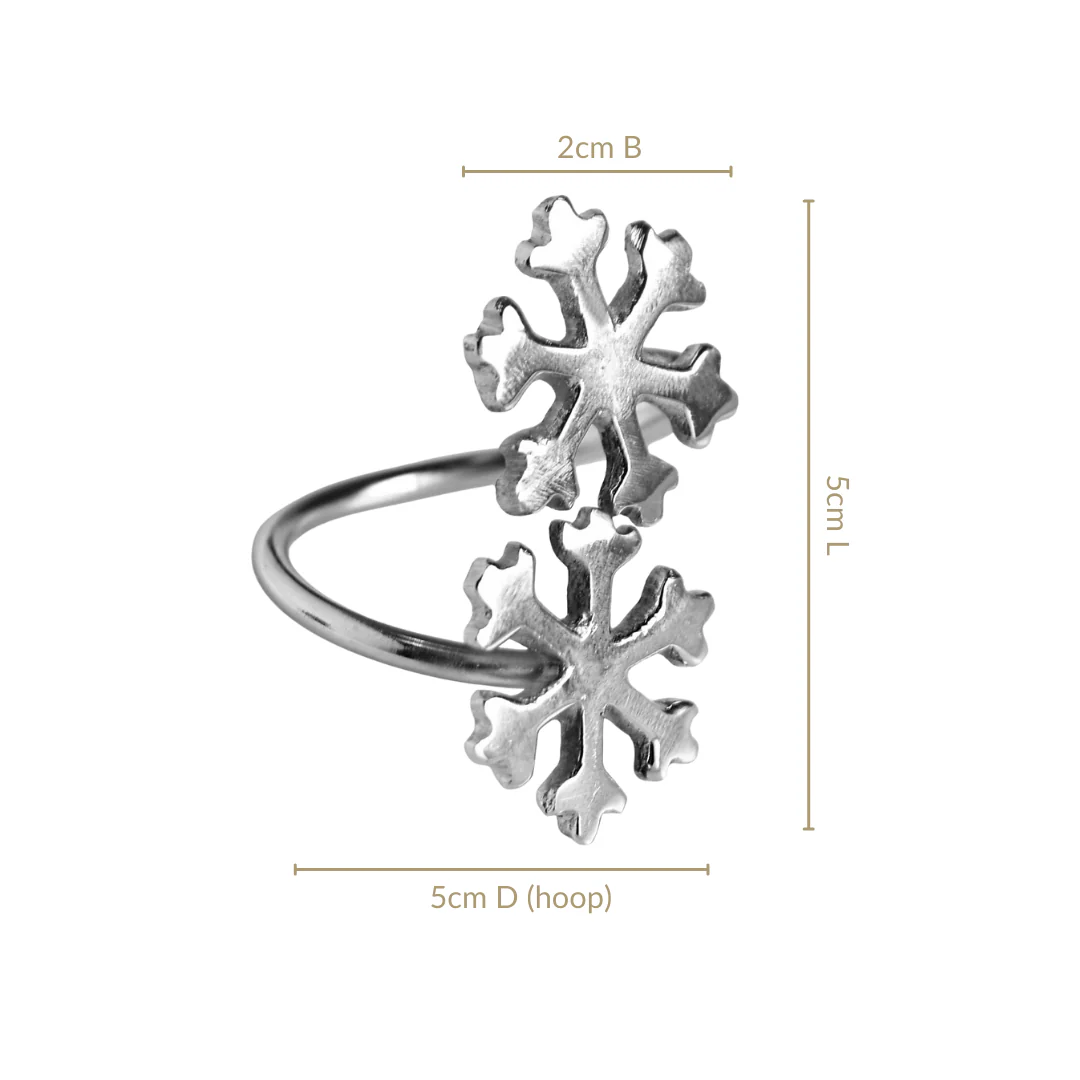 Snowflakes Pure Brass Napkin Ring Set Of 6 Silver - Image 3
