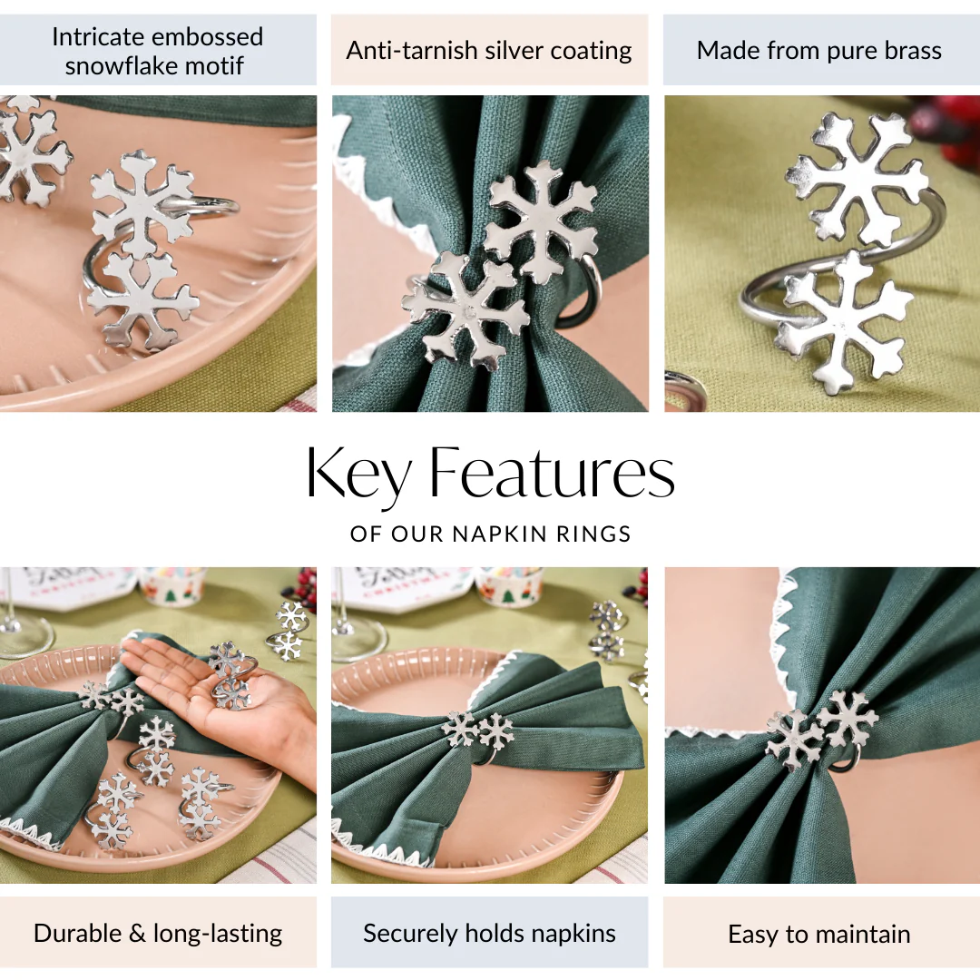 Snowflakes Pure Brass Napkin Ring Set Of 6 Silver - Image 4