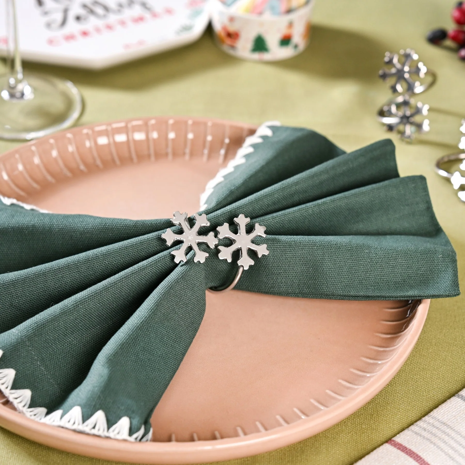 Snowflakes Pure Brass Napkin Ring Set Of 6 Silver - Image 7