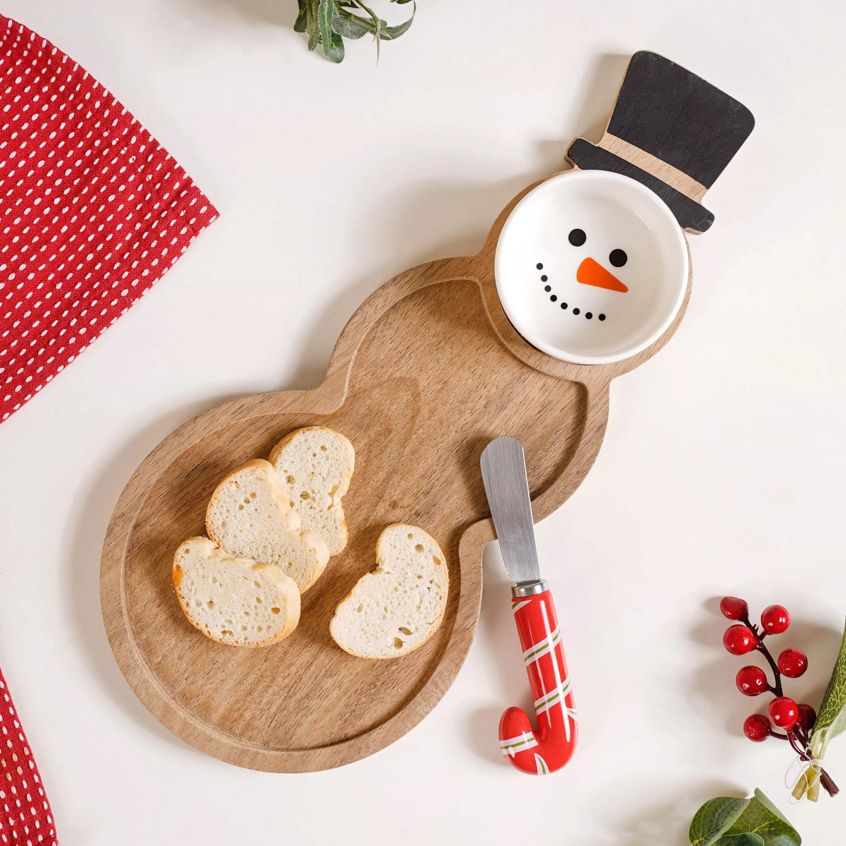 Snowman Bowl Board And Candy Cane Knife Set Of 3 - Image 2