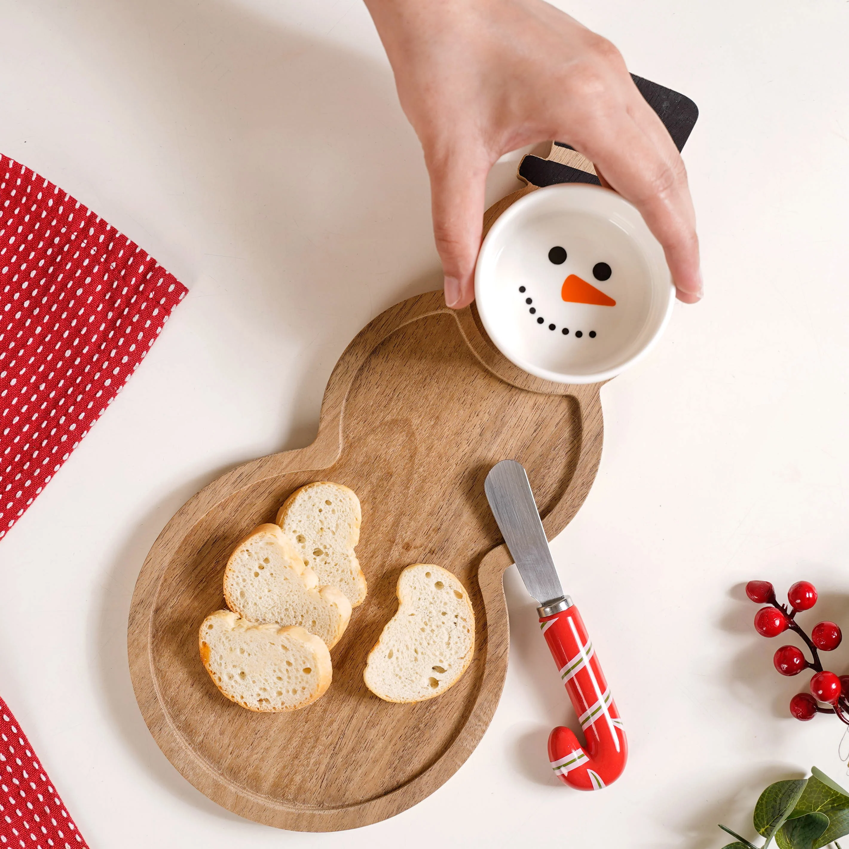 Snowman Bowl Board And Candy Cane Knife Set Of 3 - Image 3