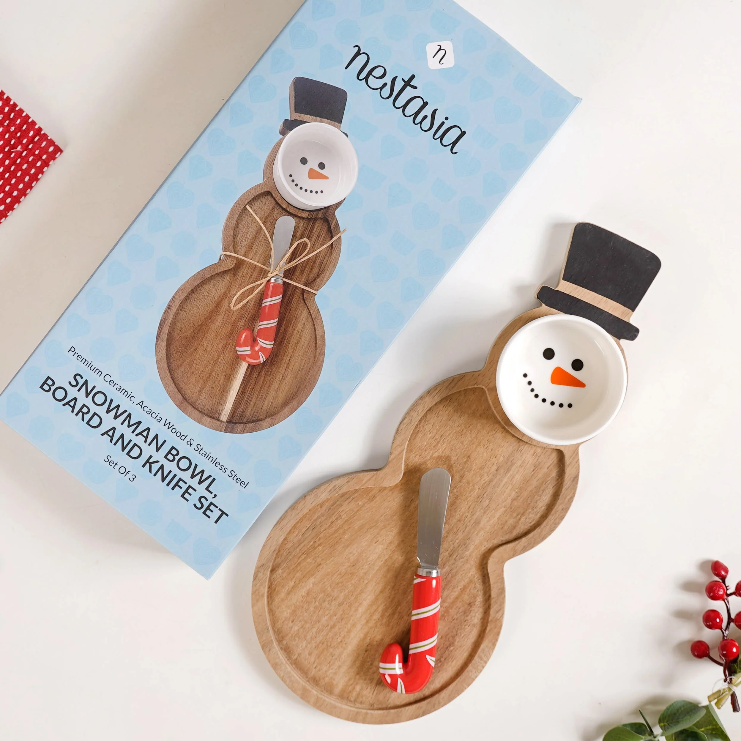 Snowman Bowl Board And Candy Cane Knife Set Of 3 - Image 4