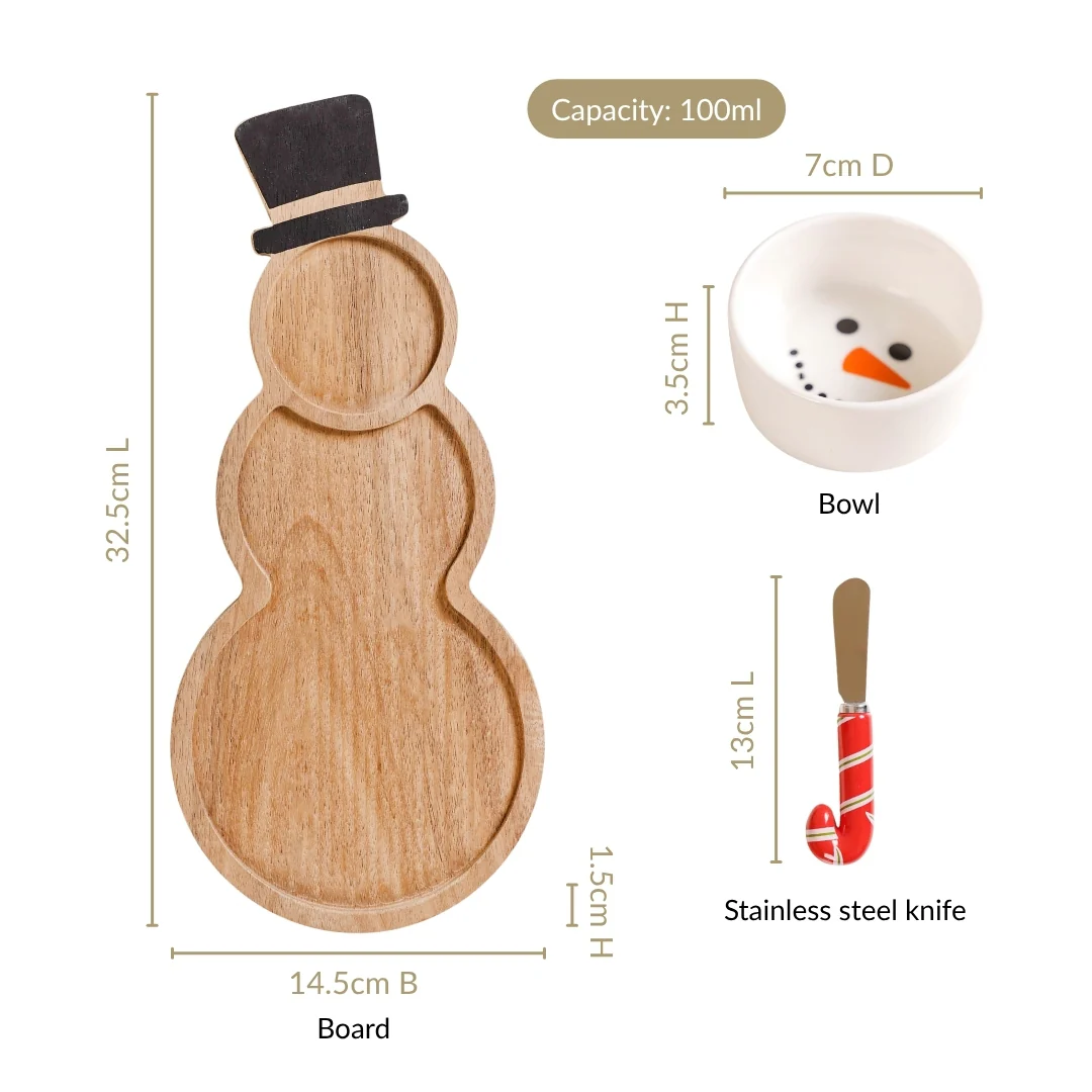 Snowman Bowl Board And Candy Cane Knife Set Of 3 - Image 5