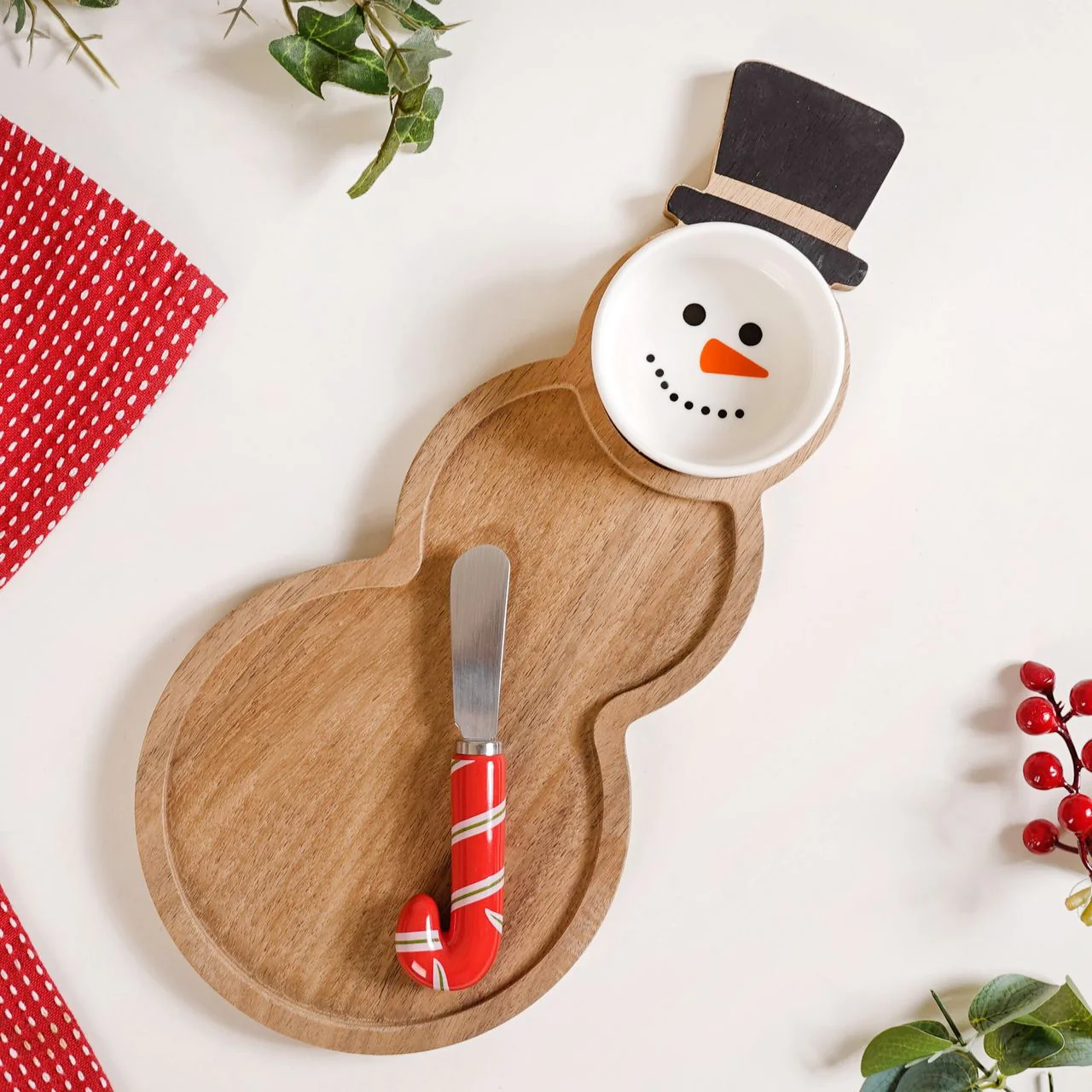 Snowman Bowl Board And Candy Cane Knife Set Of 3 - Image 9
