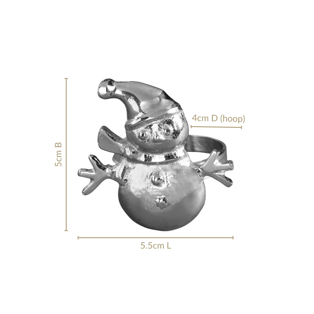 Snowman Pure Brass Napkin Ring Set Of 6 Silver - Image 3