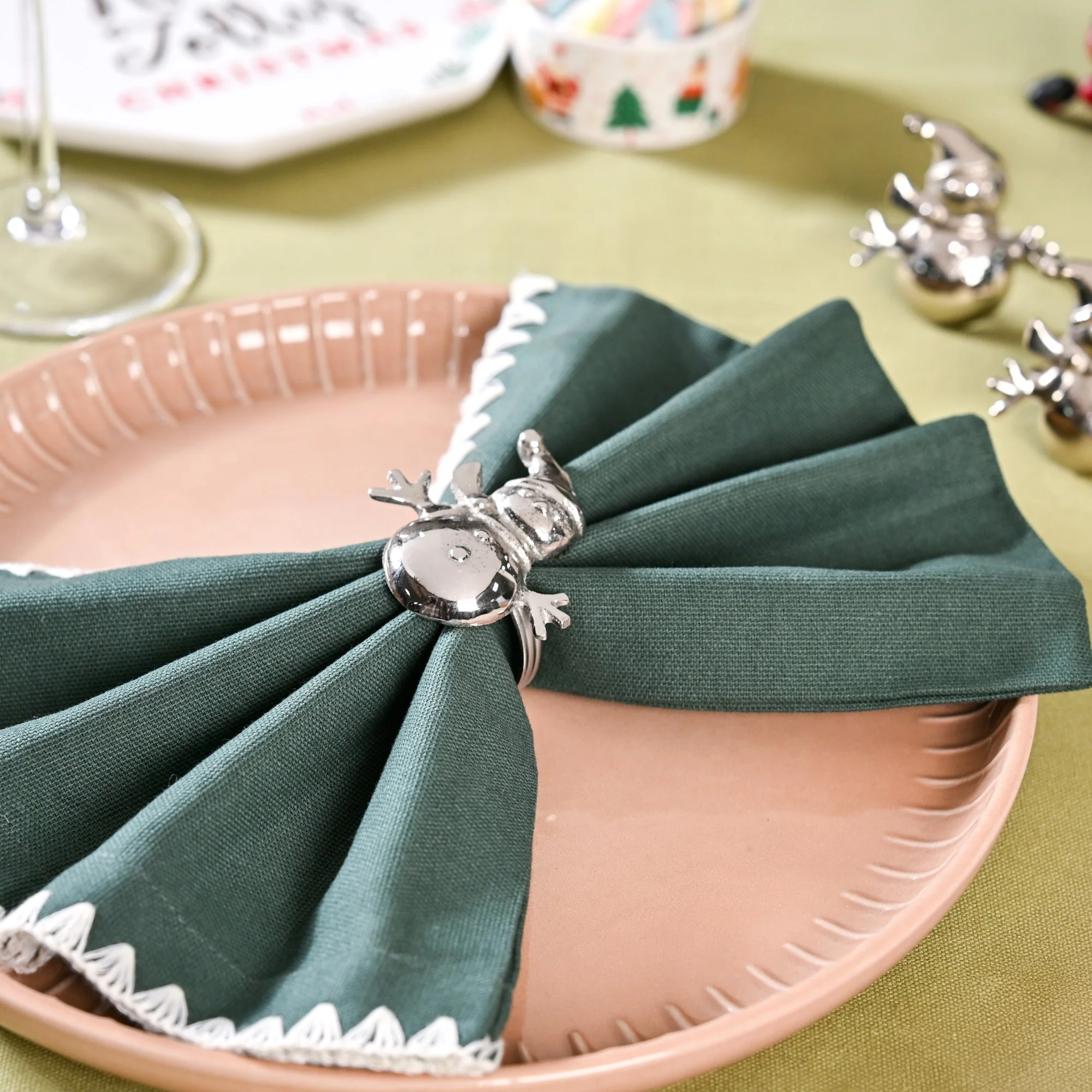 Snowman Pure Brass Napkin Ring Set Of 6 Silver - Image 7