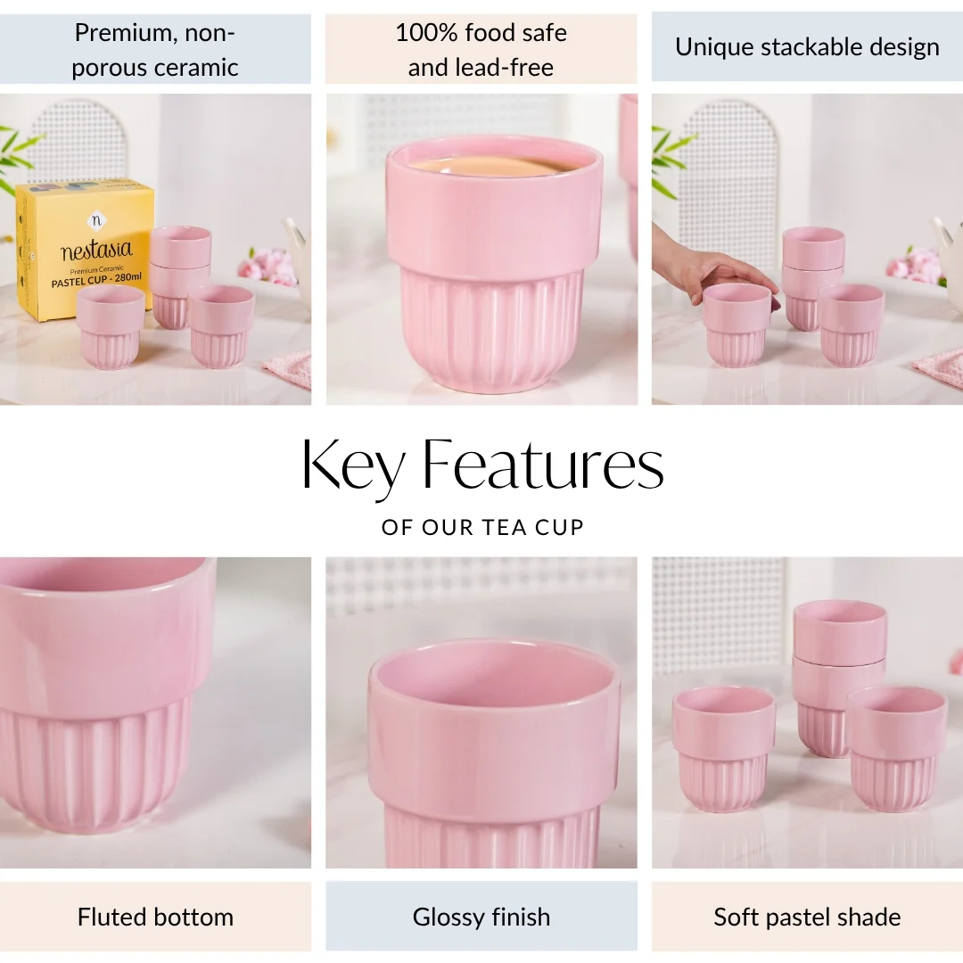 Snugsy Blush Pink Ceramic Stackable Cup Set Of 4 280ml - Image 4