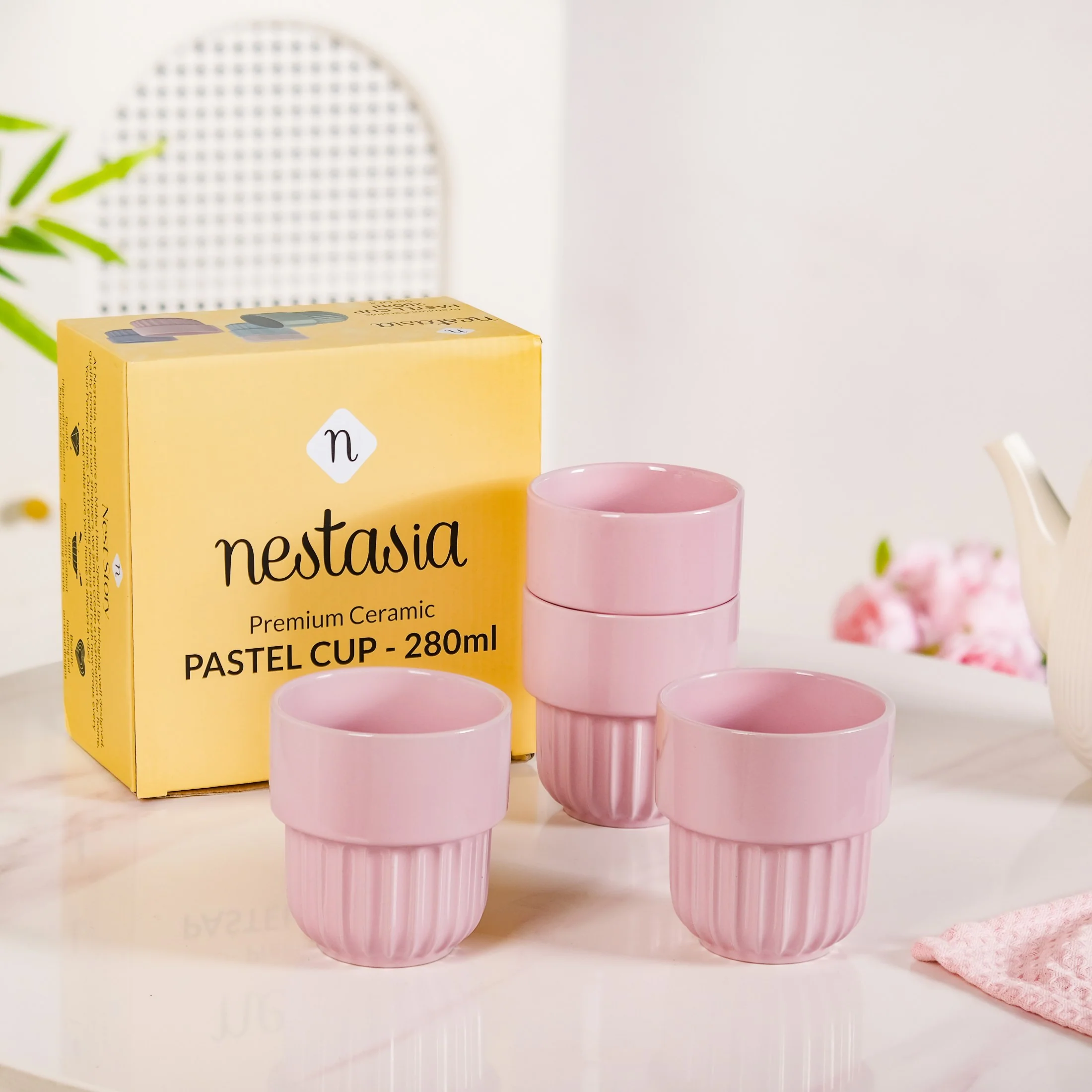Snugsy Blush Pink Ceramic Stackable Cup Set Of 4 280ml - Image 8