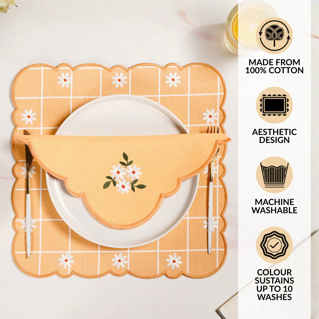 Soft Blossom Cotton Embroidered Table Napkin Set Of 6 - Image 3